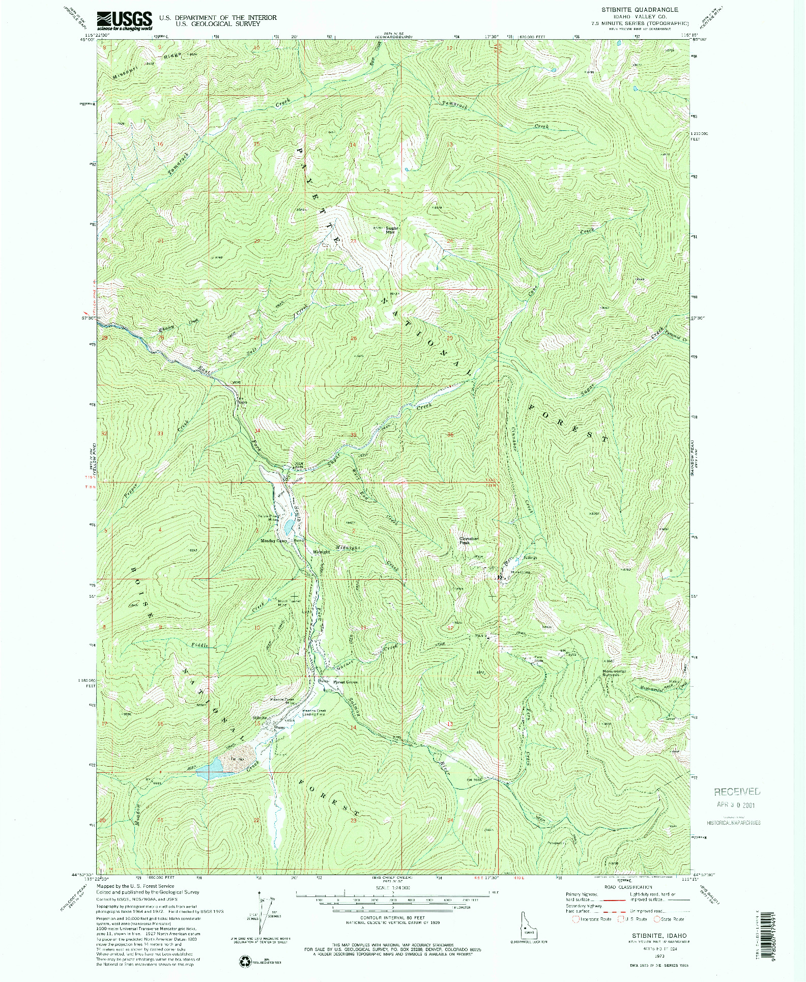 USGS 1:24000-SCALE QUADRANGLE FOR STIBNITE, ID 1973