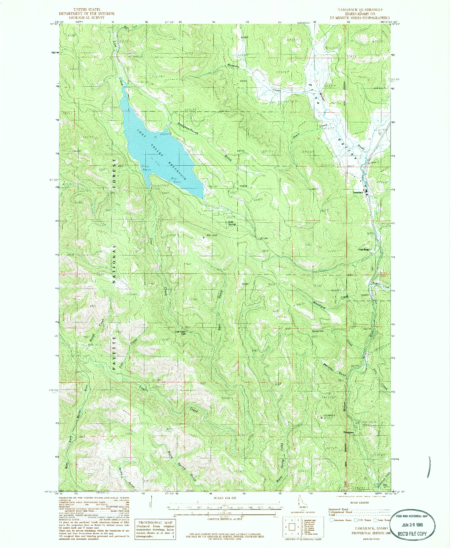 USGS 1:24000-SCALE QUADRANGLE FOR TAMARACK, ID 1986
