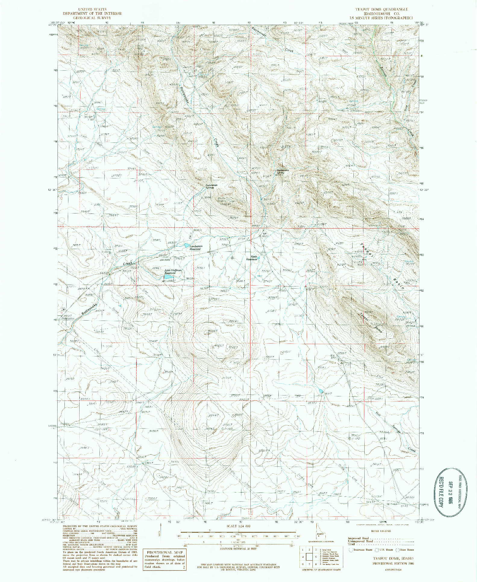 USGS 1:24000-SCALE QUADRANGLE FOR TEAPOT DOME, ID 1986
