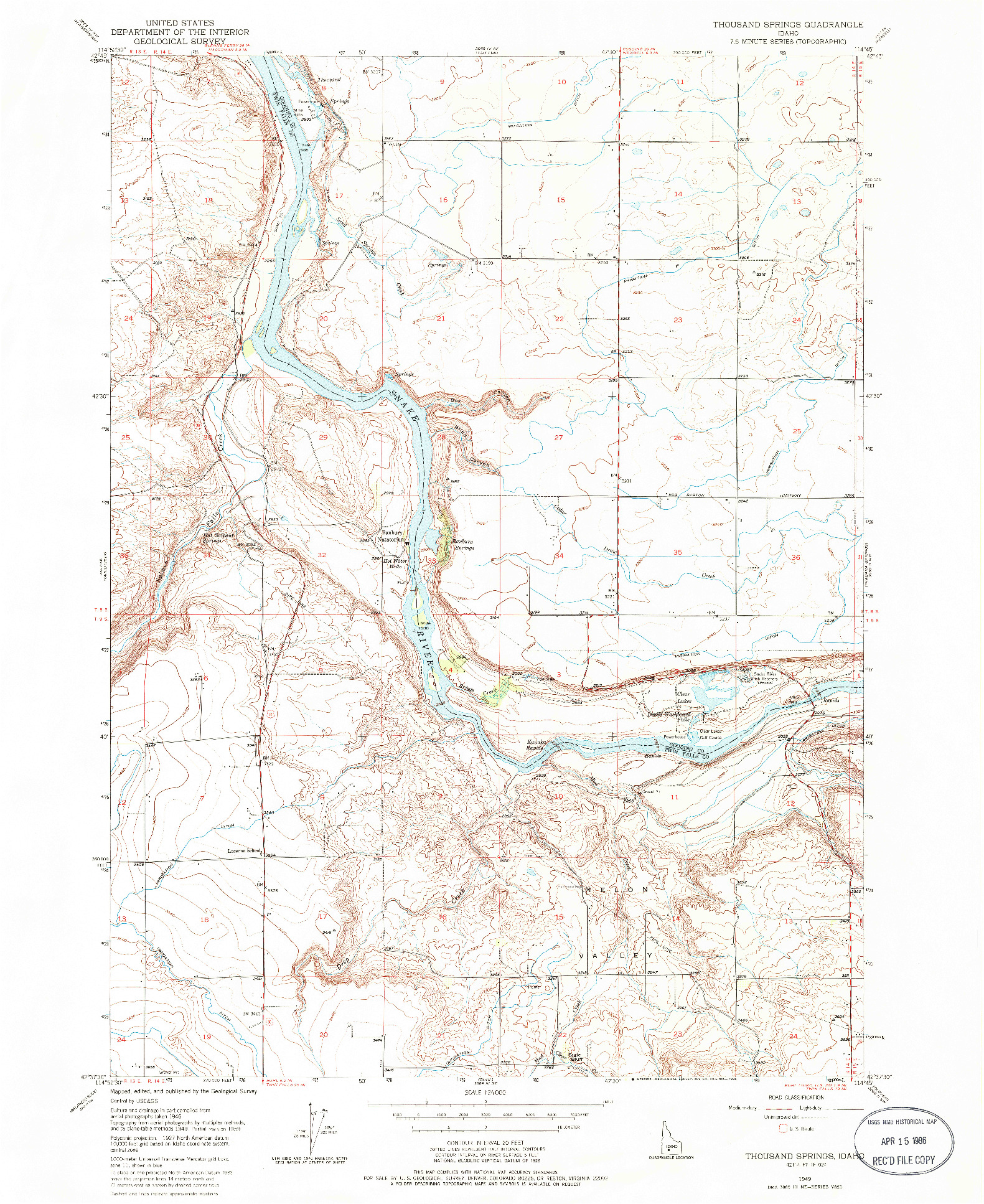 USGS 1:24000-SCALE QUADRANGLE FOR THOUSAND SPRINGS, ID 1949