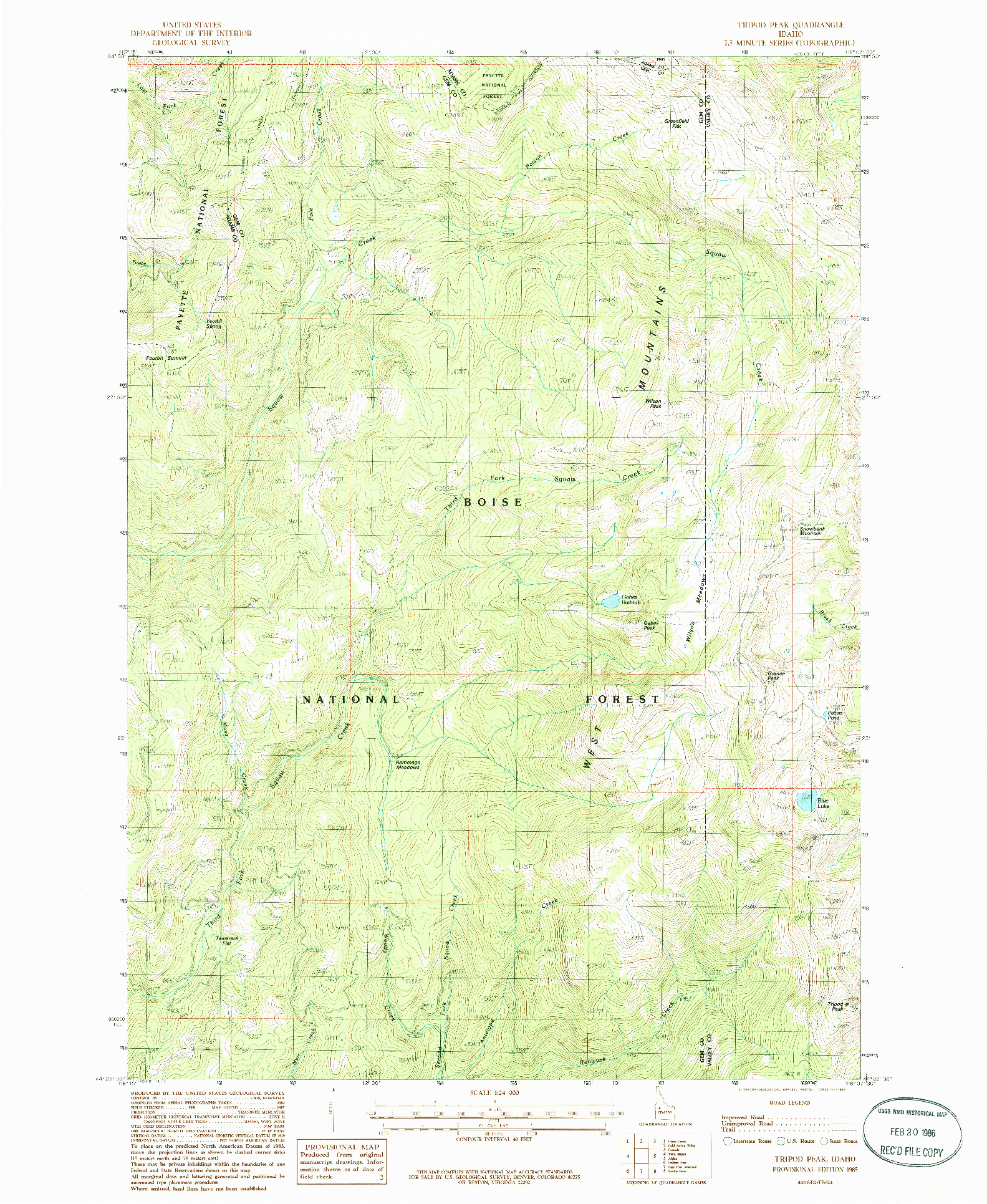 USGS 1:24000-SCALE QUADRANGLE FOR TRIPOD PEAK, ID 1985