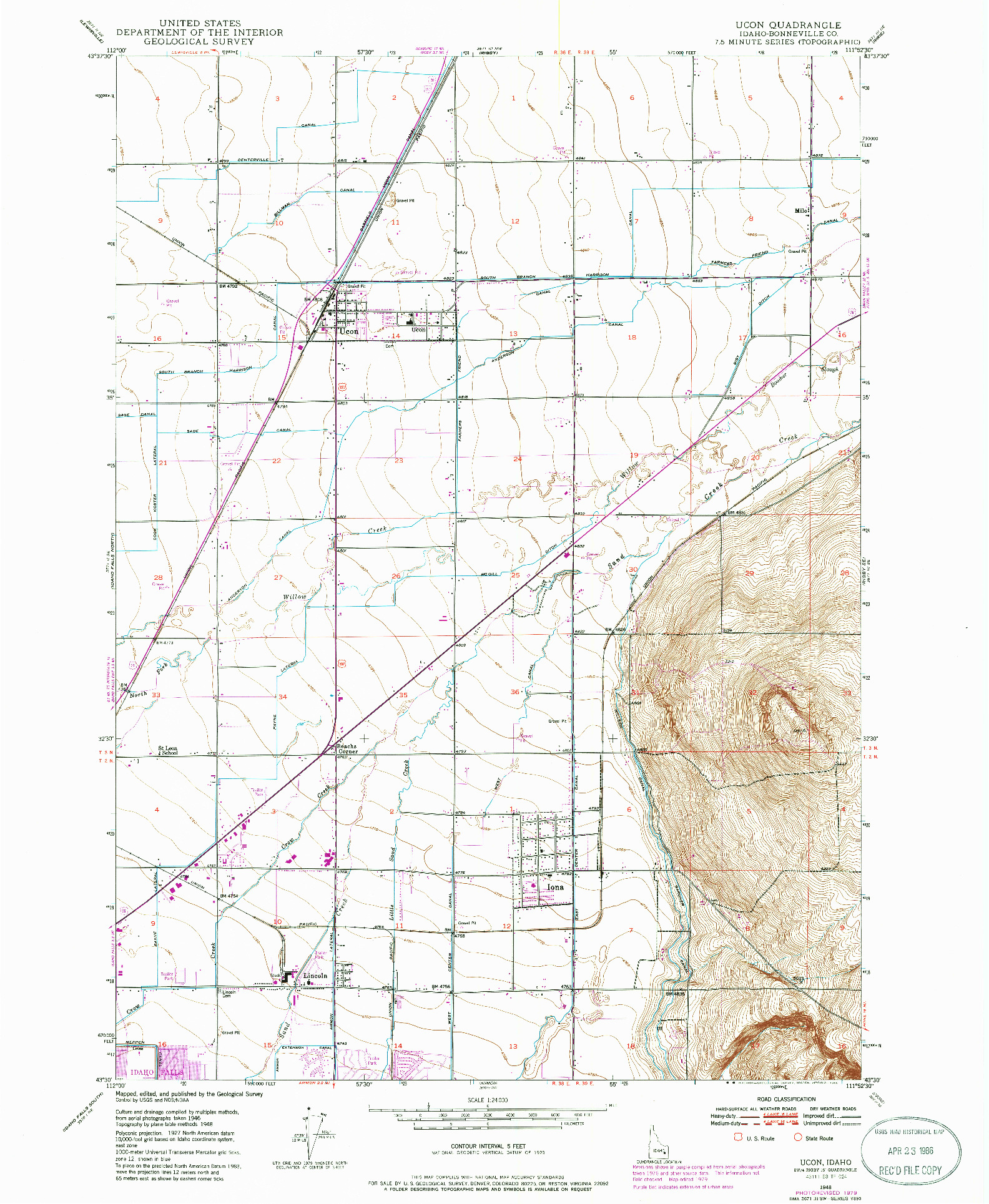 USGS 1:24000-SCALE QUADRANGLE FOR UCON, ID 1948