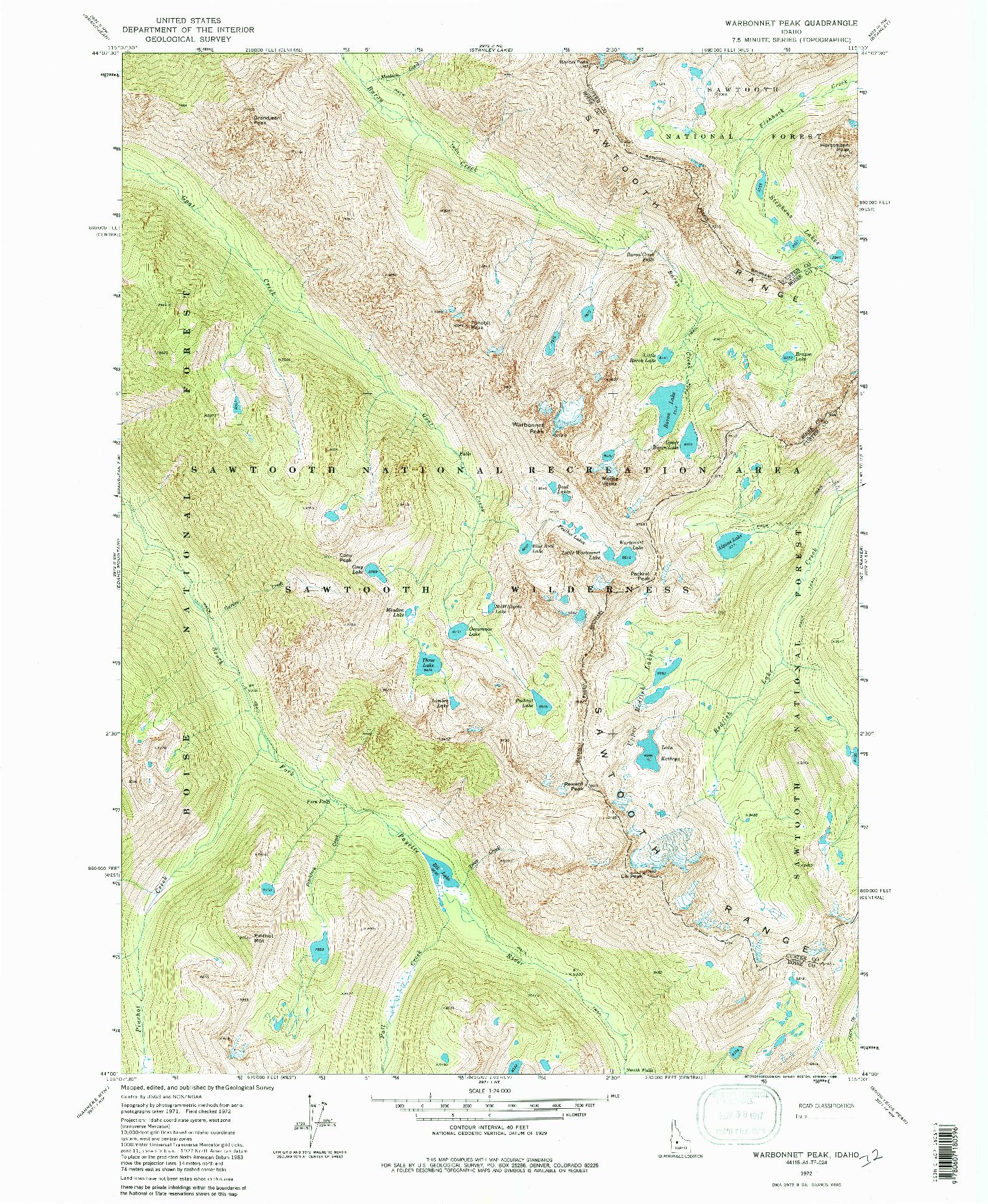 USGS 1:24000-SCALE QUADRANGLE FOR WARBONNET PEAK, ID 1972