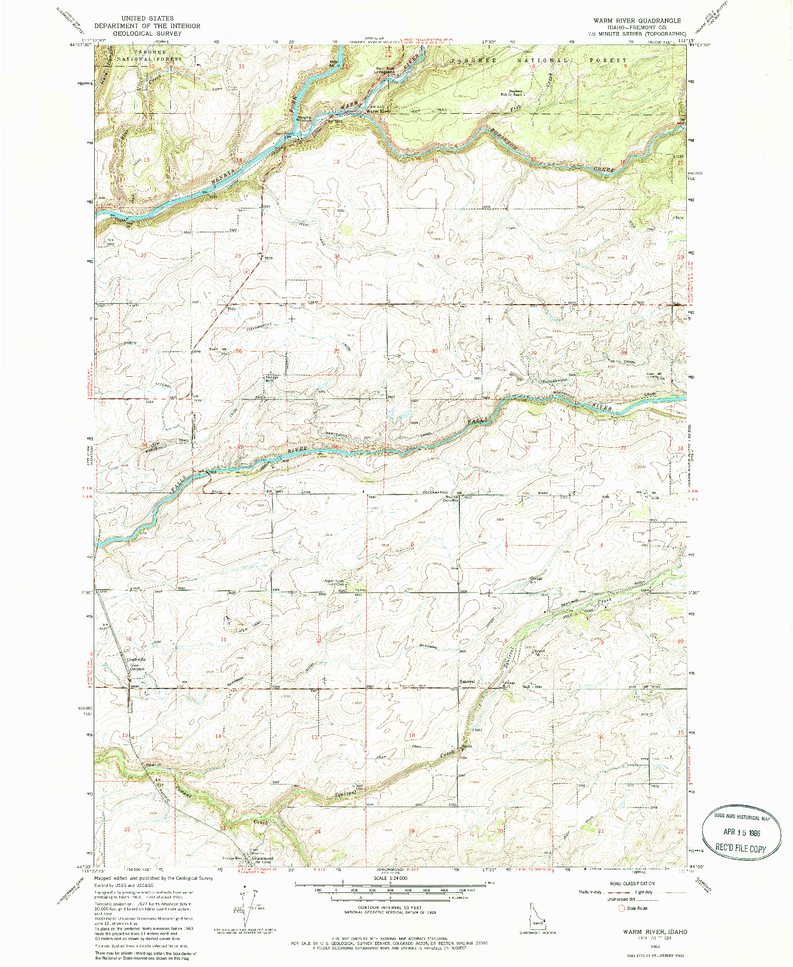 USGS 1:24000-SCALE QUADRANGLE FOR WARM RIVER, ID 1965