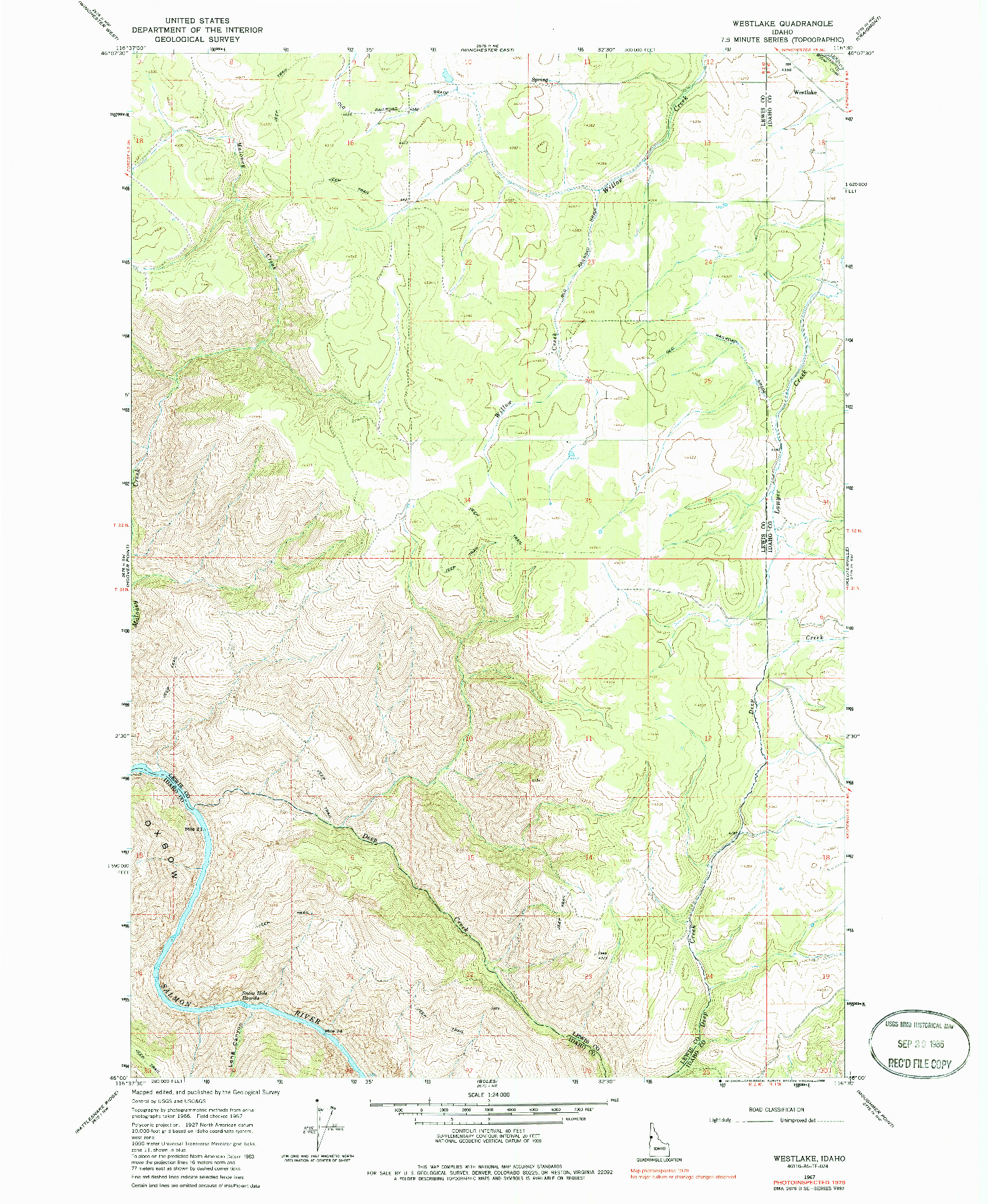 USGS 1:24000-SCALE QUADRANGLE FOR WESTLAKE, ID 1967