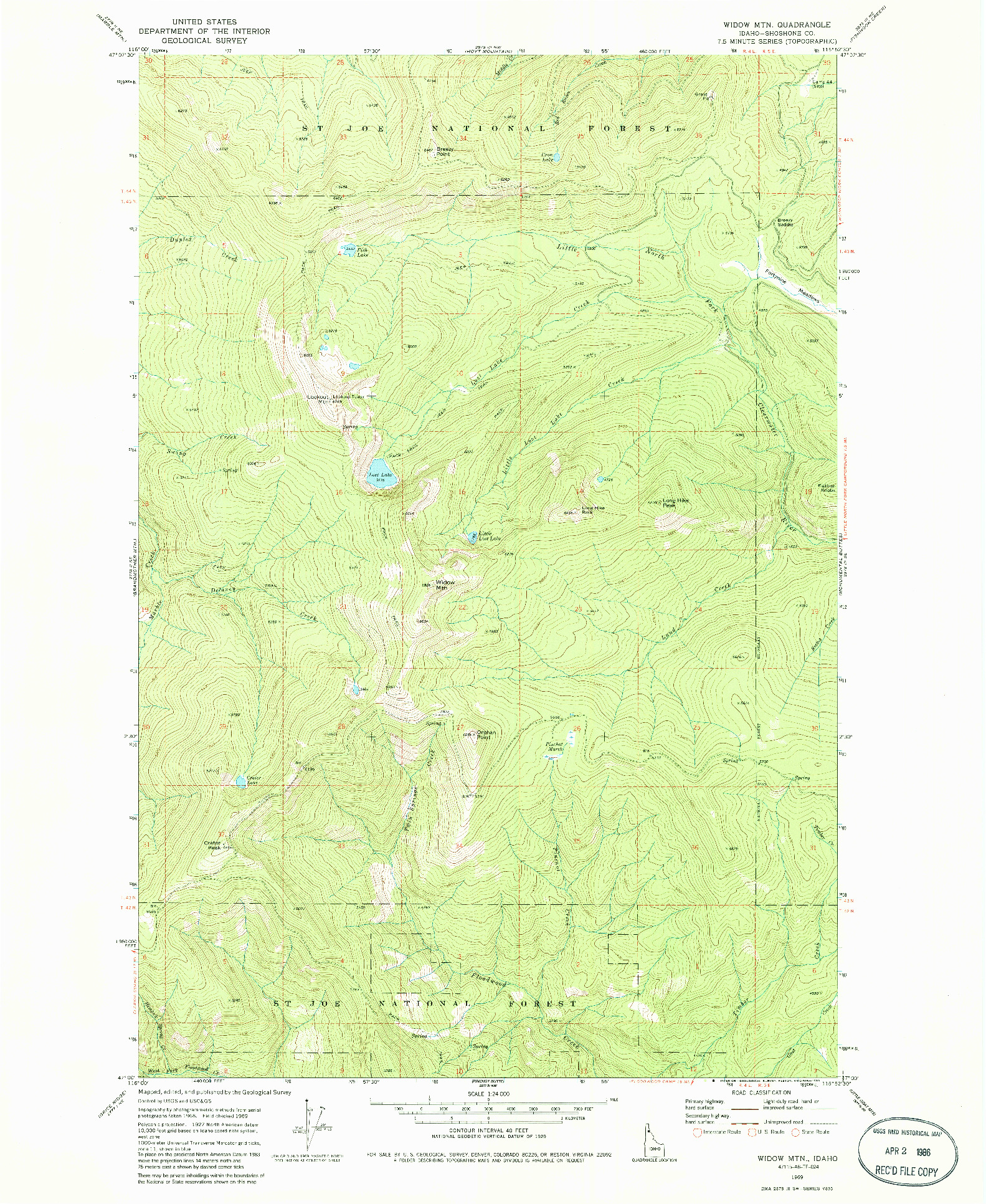 USGS 1:24000-SCALE QUADRANGLE FOR WIDOW MTN, ID 1969
