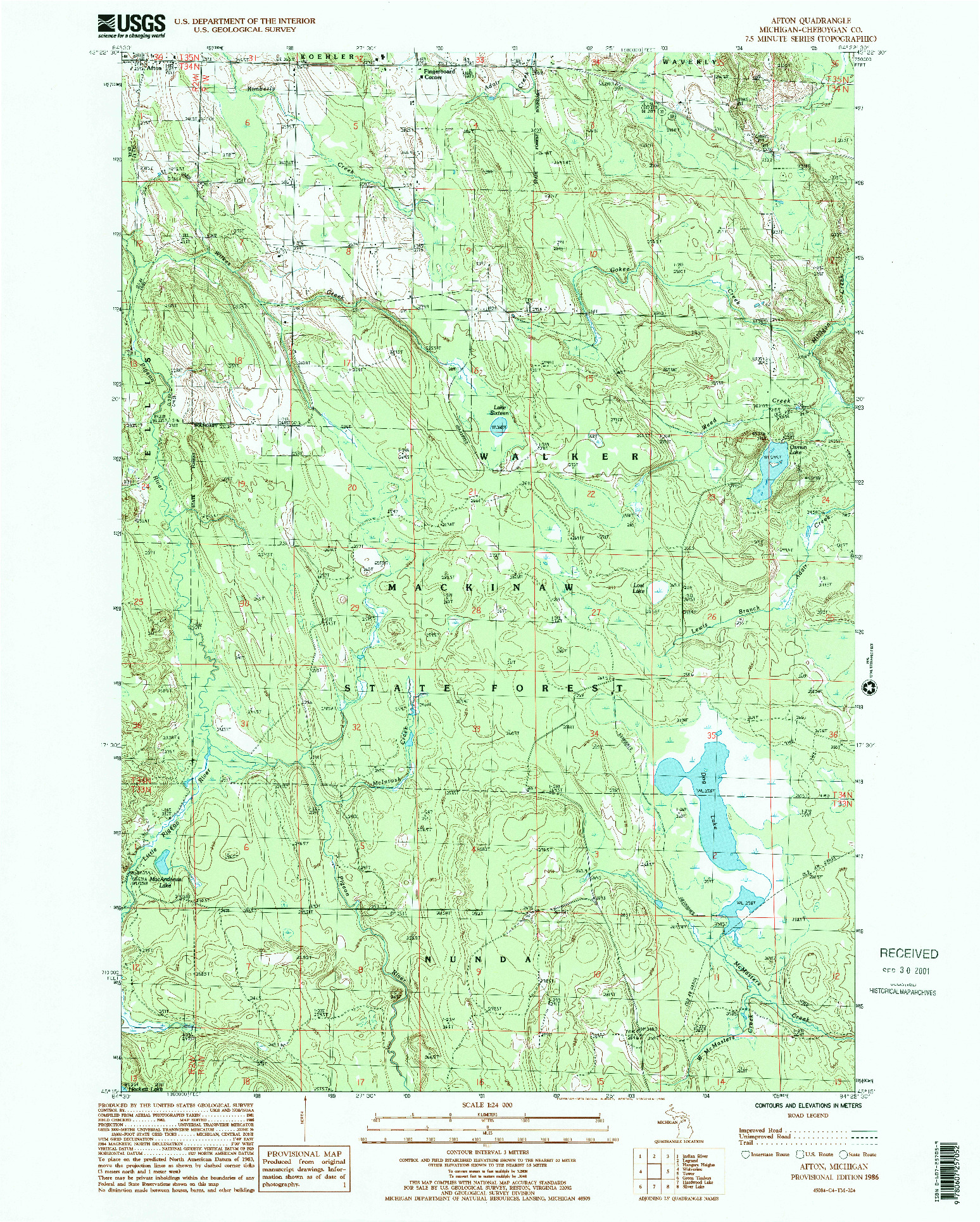 USGS 1:24000-SCALE QUADRANGLE FOR AFTON, MI 1986