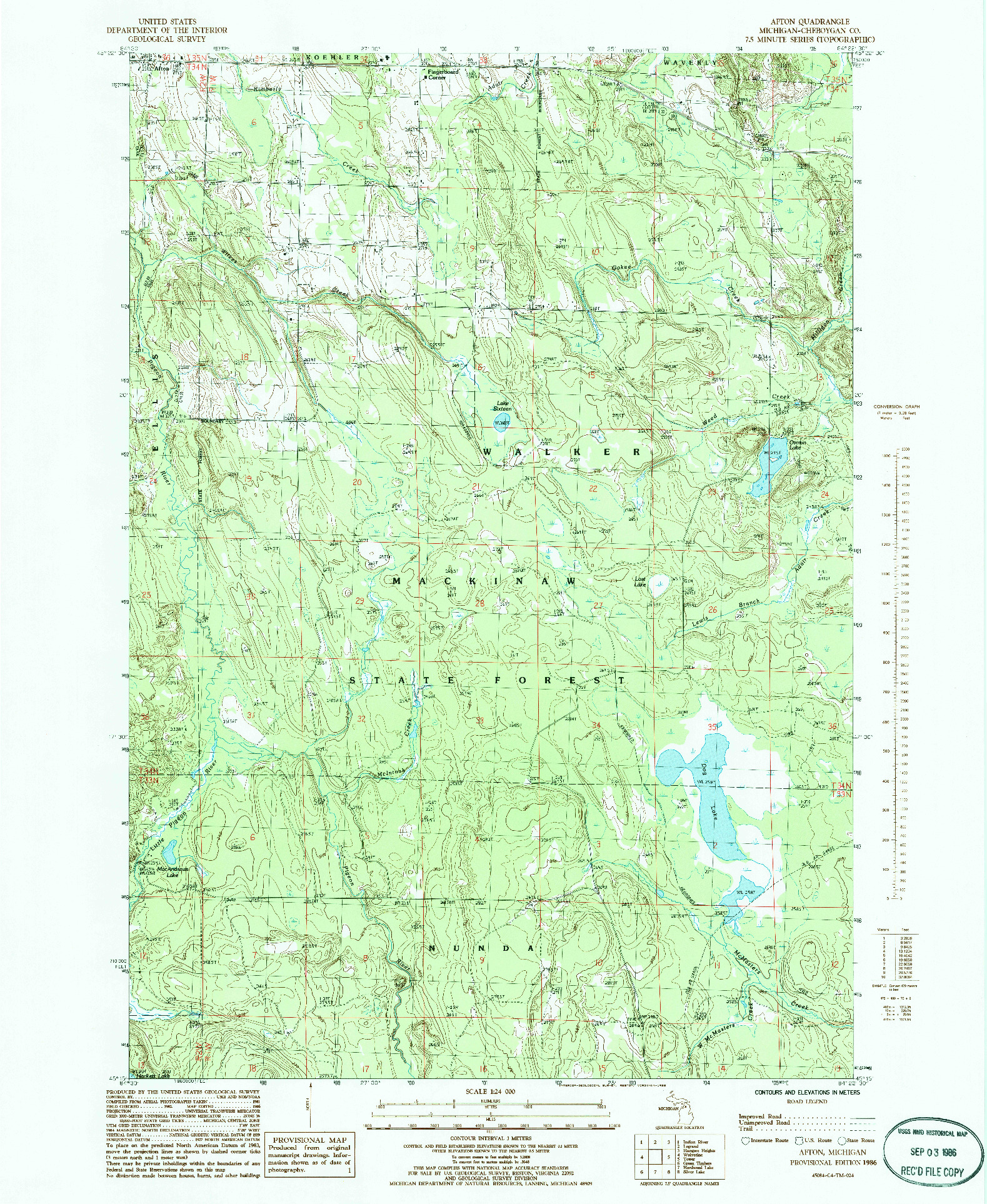 USGS 1:24000-SCALE QUADRANGLE FOR AFTON, MI 1986