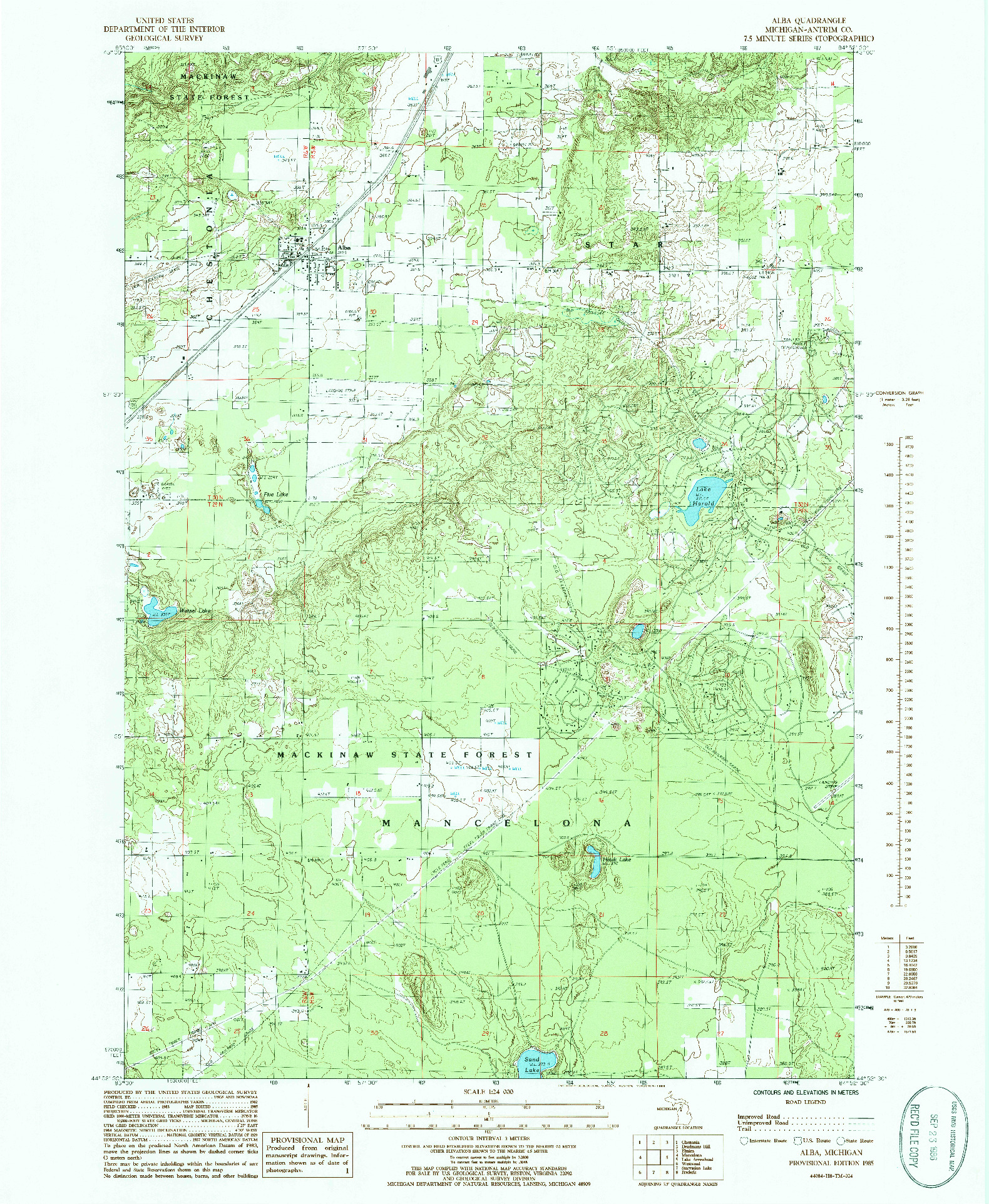 USGS 1:24000-SCALE QUADRANGLE FOR ALBA, MI 1985