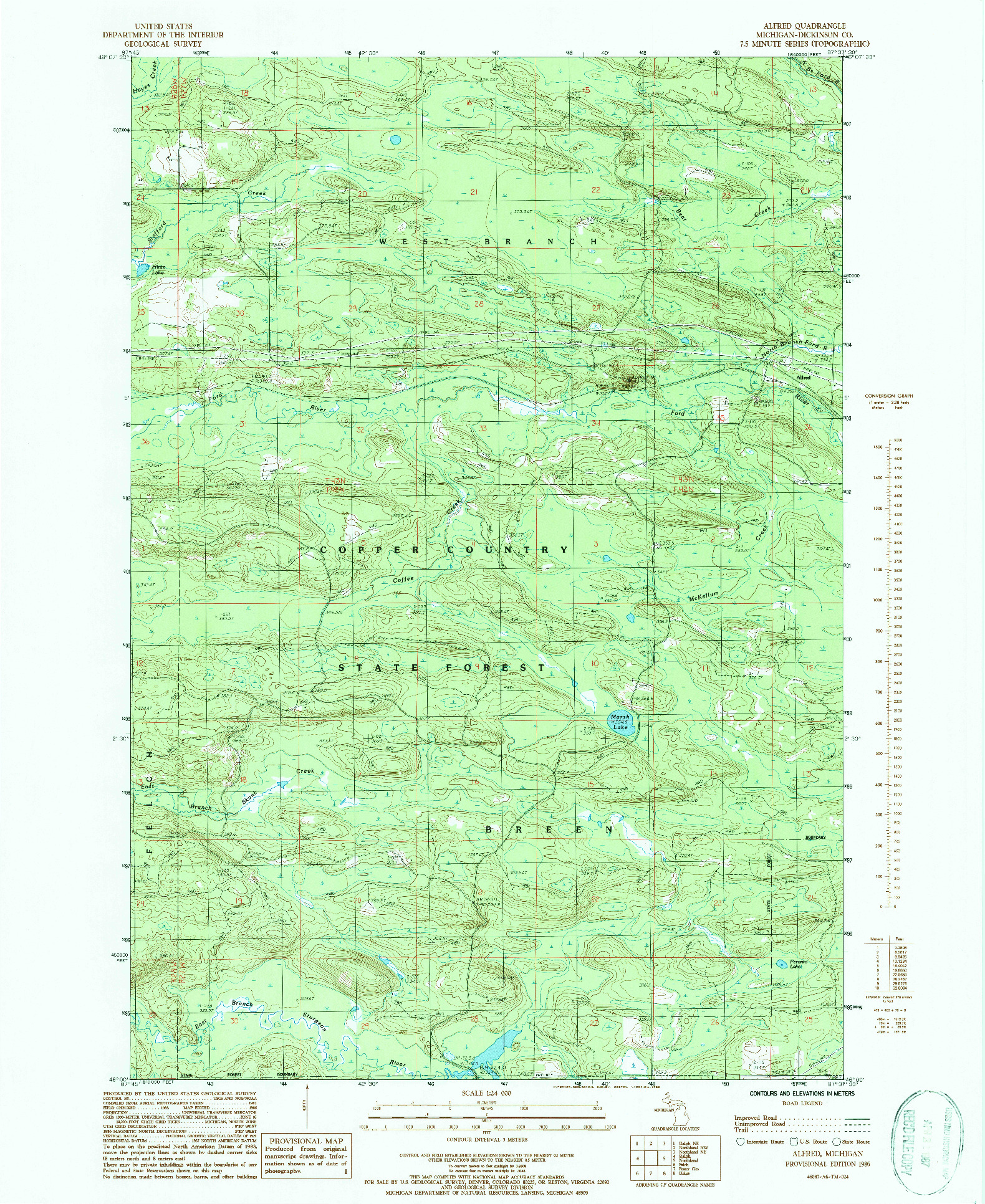 USGS 1:24000-SCALE QUADRANGLE FOR ALFRED, MI 1986