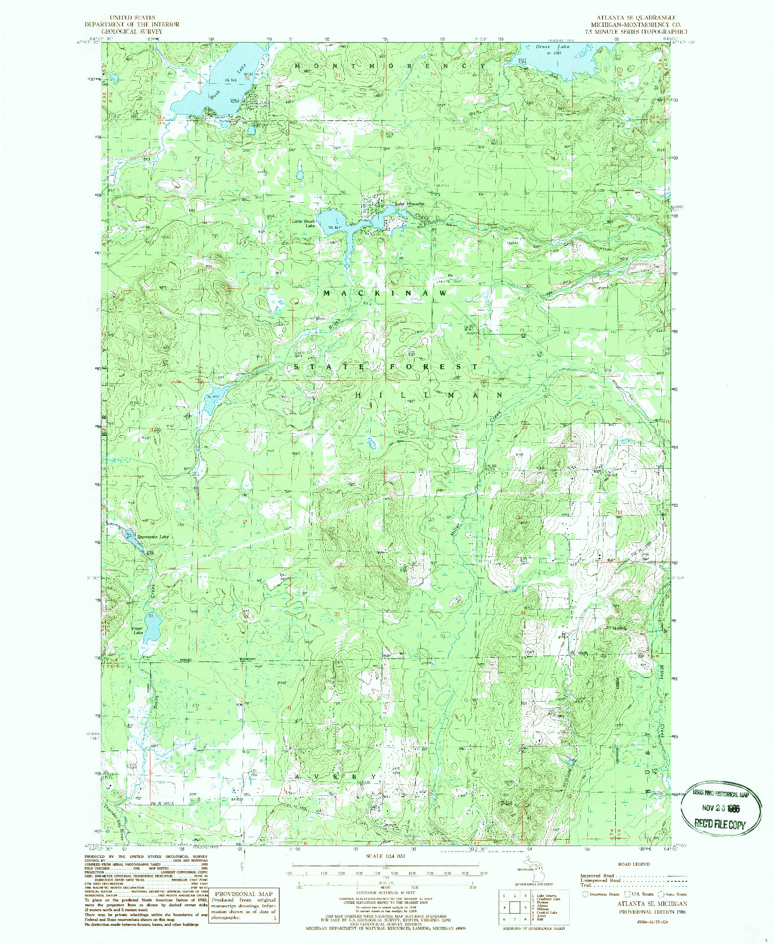 USGS 1:24000-SCALE QUADRANGLE FOR ATLANTA SE, MI 1986