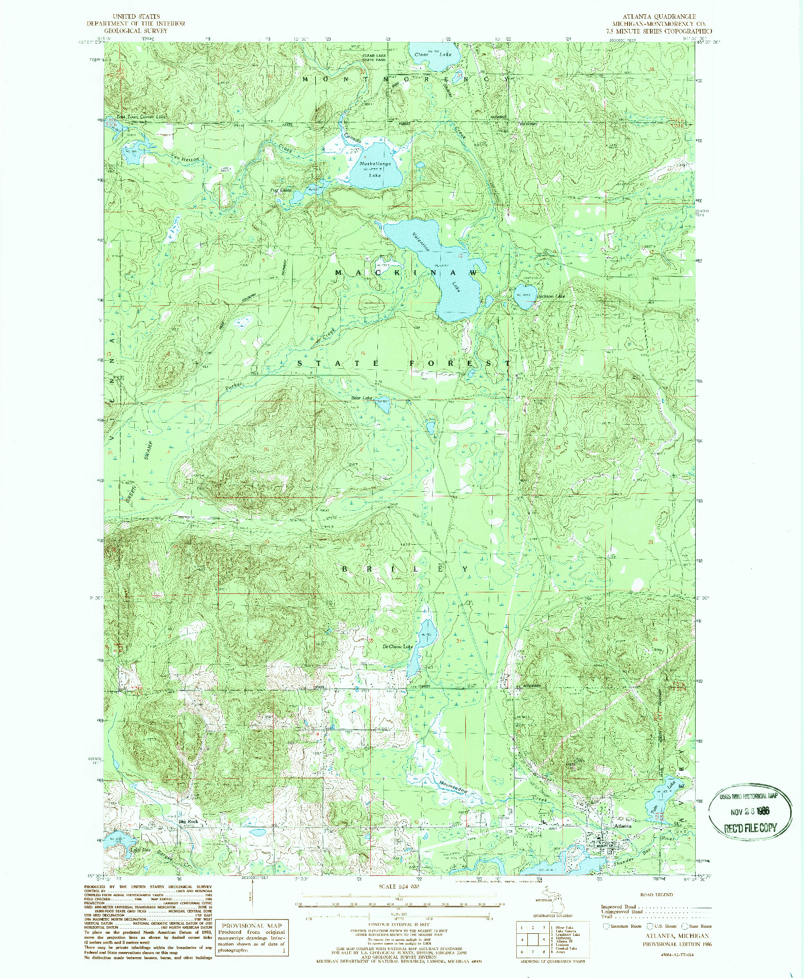 USGS 1:24000-SCALE QUADRANGLE FOR ATLANTA, MI 1986