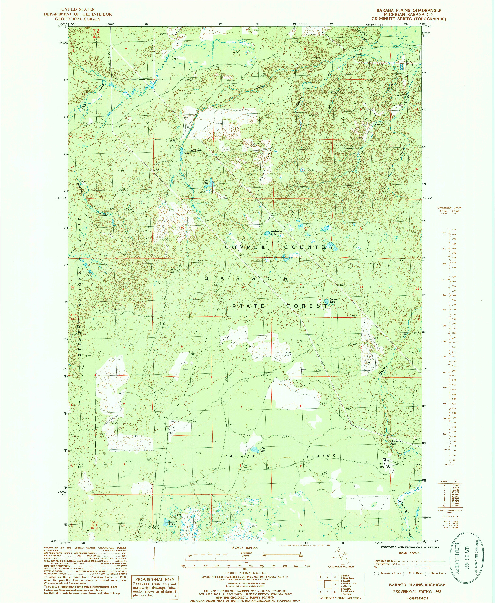 USGS 1:24000-SCALE QUADRANGLE FOR BARAGA PLAINS, MI 1985
