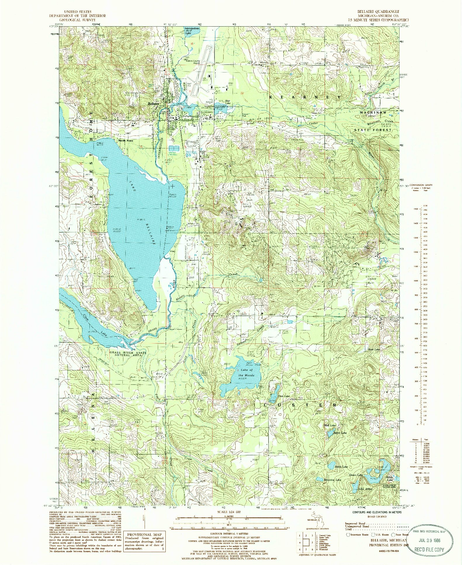USGS 1:24000-SCALE QUADRANGLE FOR BELLAIRE, MI 1985
