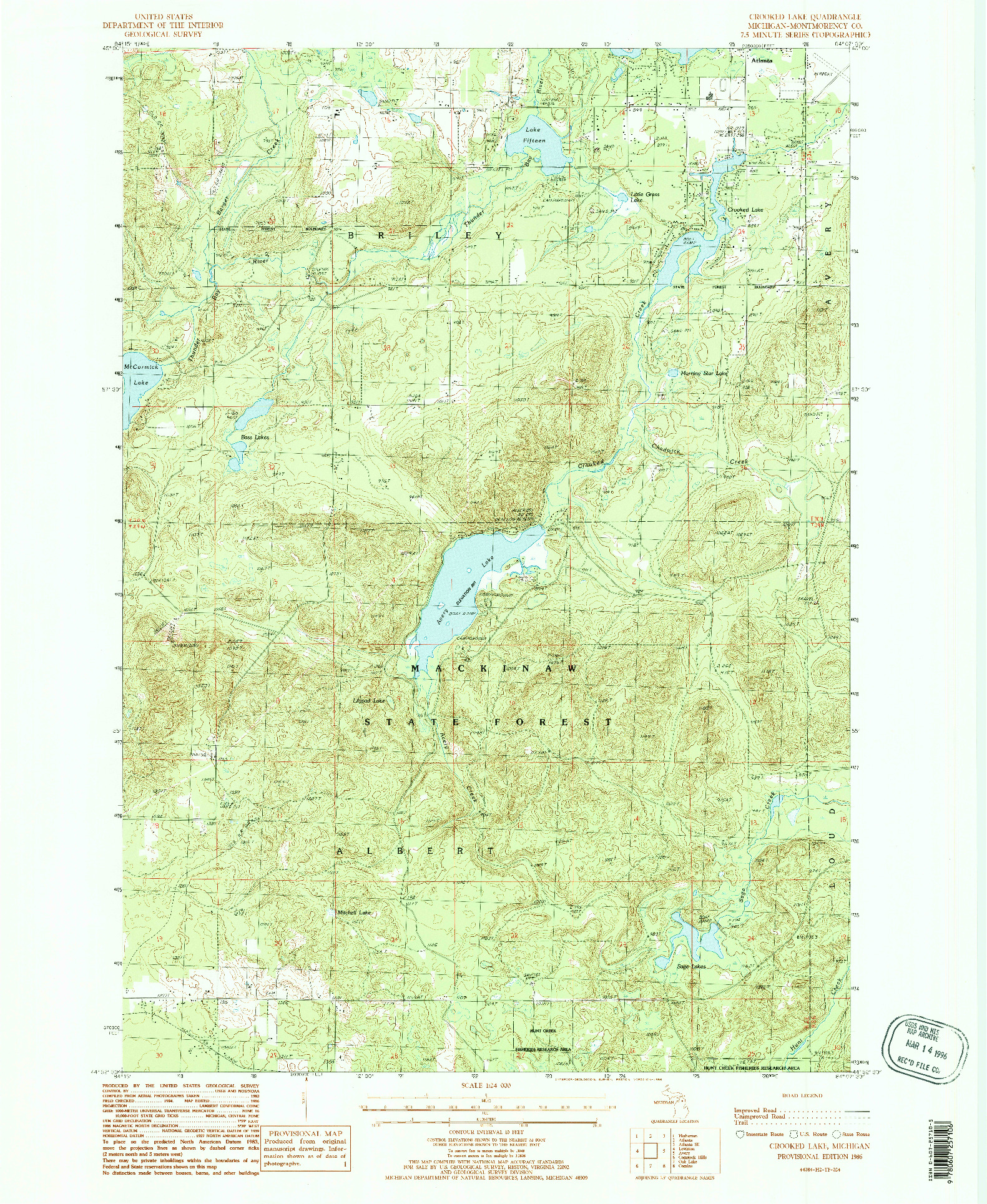 USGS 1:24000-SCALE QUADRANGLE FOR CROOKED LAKE, MI 1986