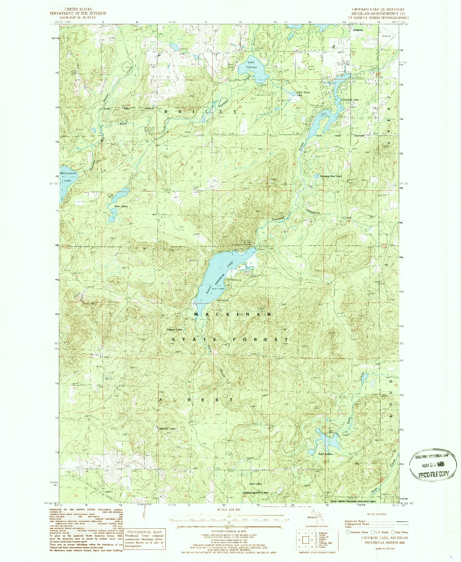 USGS 1:24000-SCALE QUADRANGLE FOR CROOKED LAKE, MI 1986