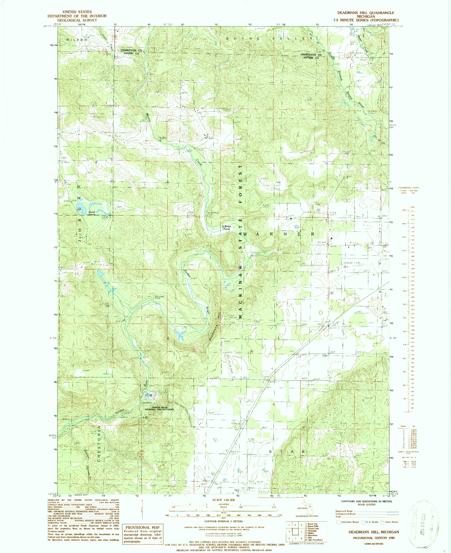 USGS 1:24000-SCALE QUADRANGLE FOR DEADMANS HILL, MI 1986