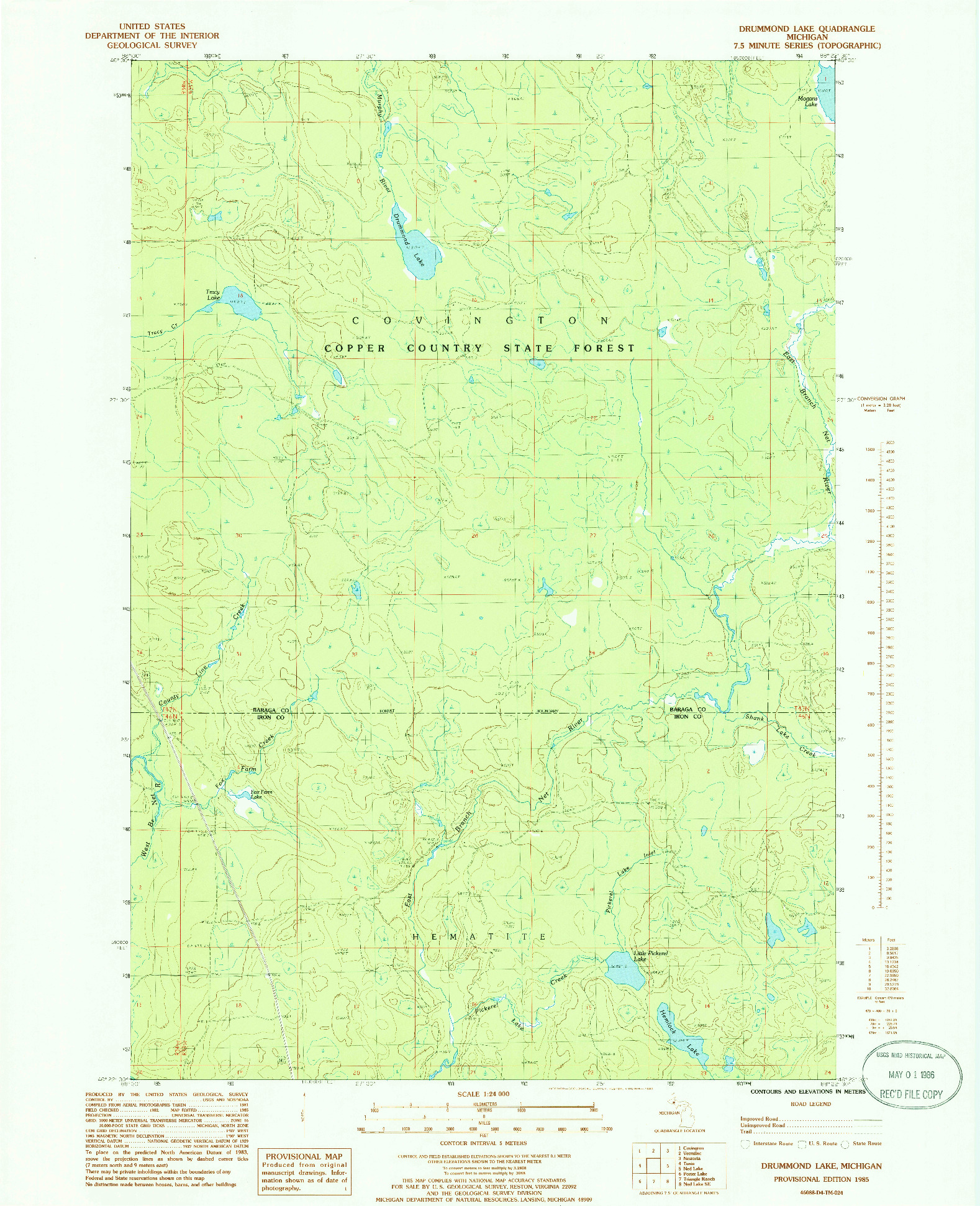 USGS 1:24000-SCALE QUADRANGLE FOR DRUMMOND LAKE, MI 1985