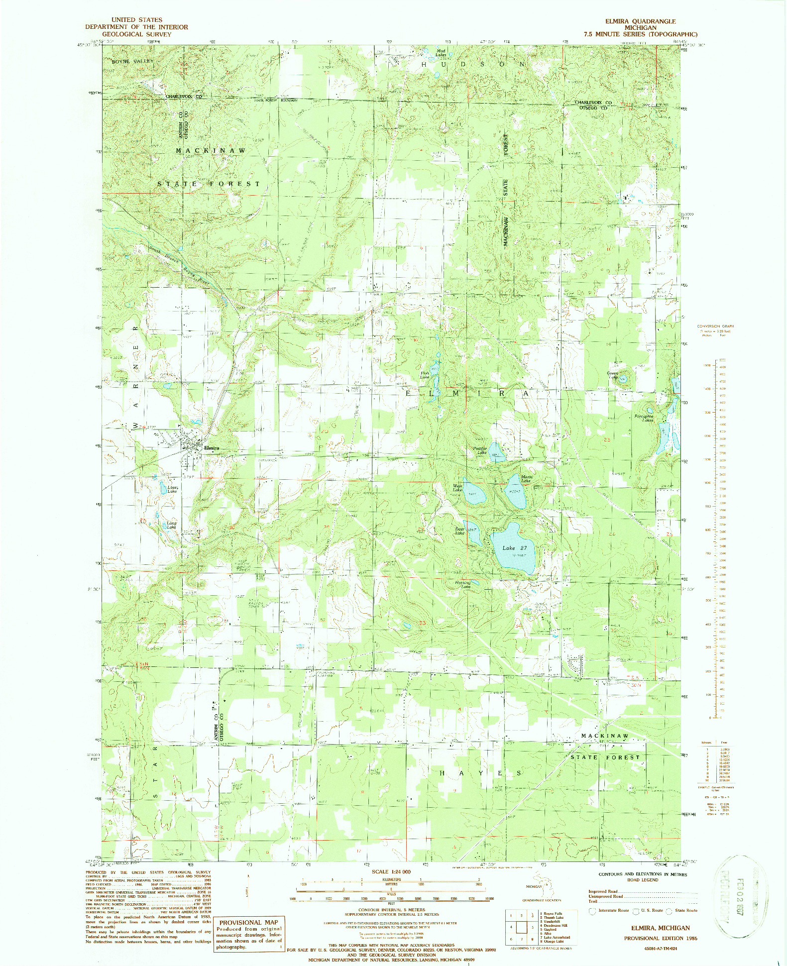 USGS 1:24000-SCALE QUADRANGLE FOR ELMIRA, MI 1986