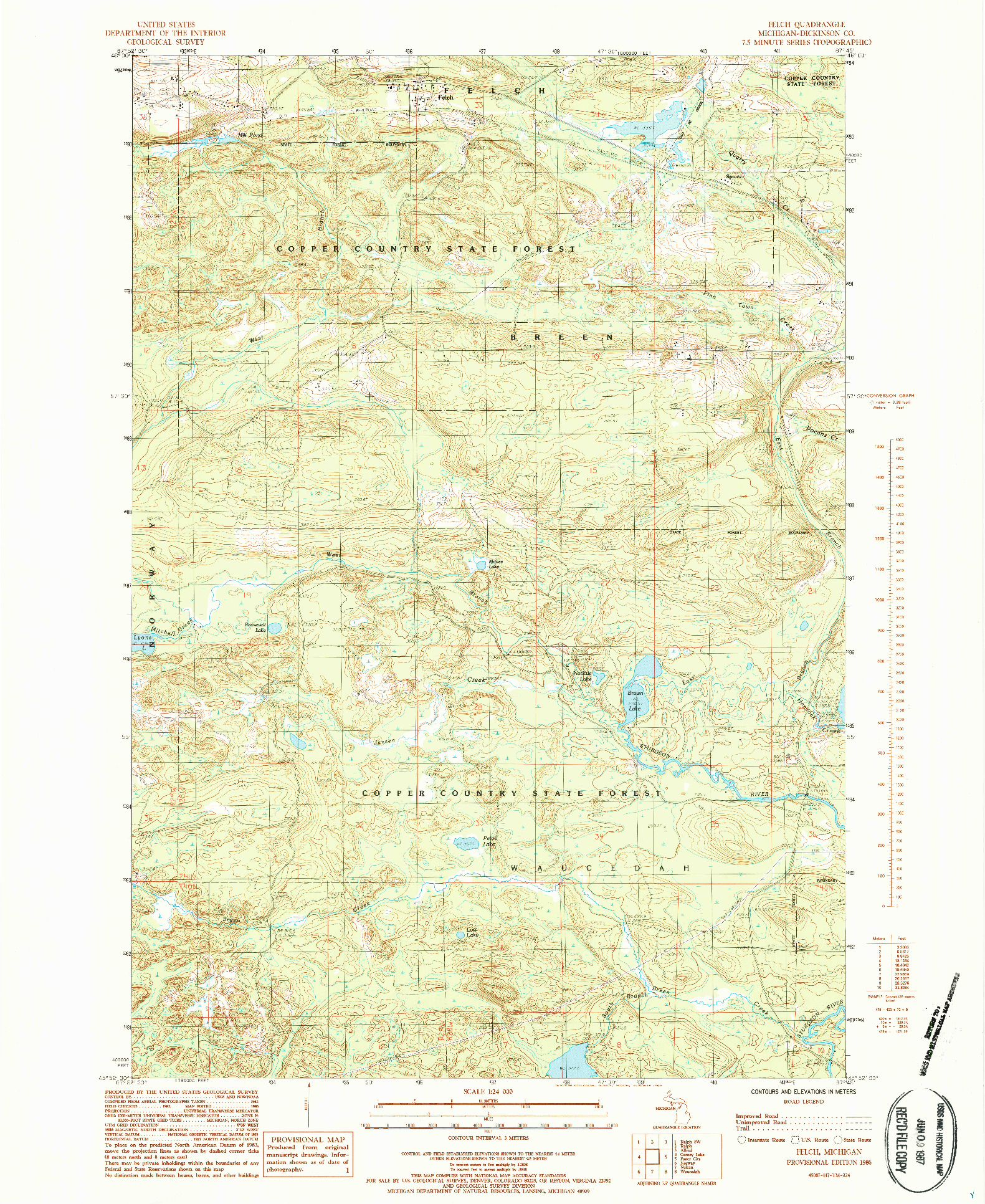 USGS 1:24000-SCALE QUADRANGLE FOR FELCH, MI 1986