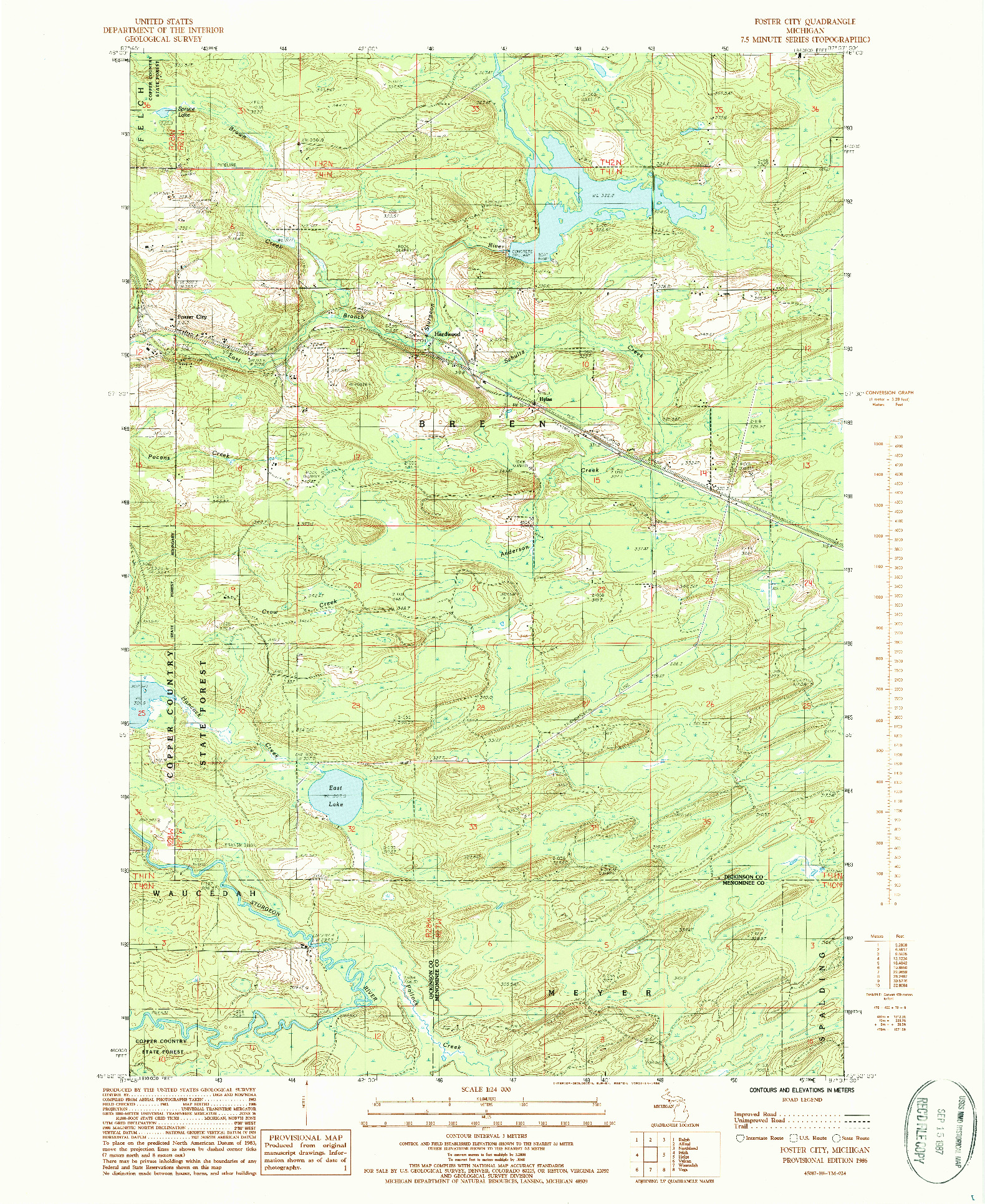 USGS 1:24000-SCALE QUADRANGLE FOR FOSTER CITY, MI 1986