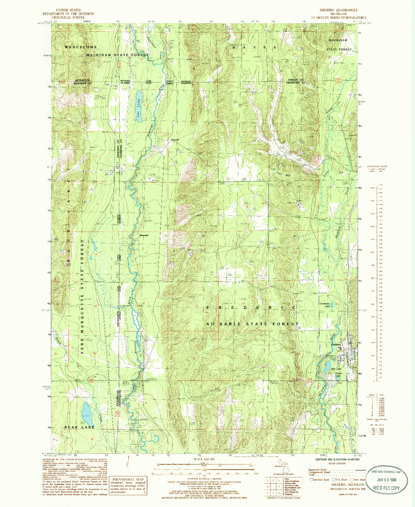 USGS 1:24000-SCALE QUADRANGLE FOR FREDERIC, MI 1985