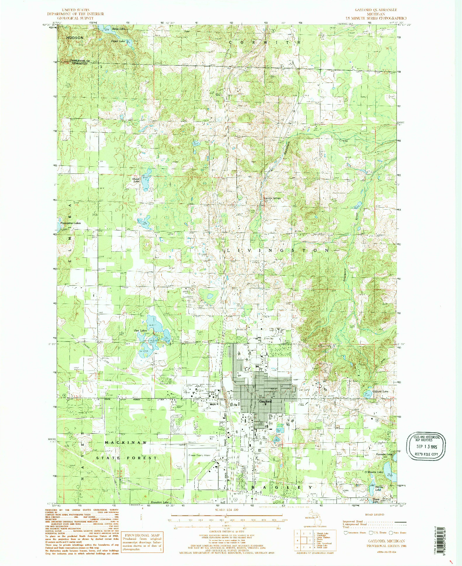 USGS 1:24000-SCALE QUADRANGLE FOR GAYLORD, MI 1986