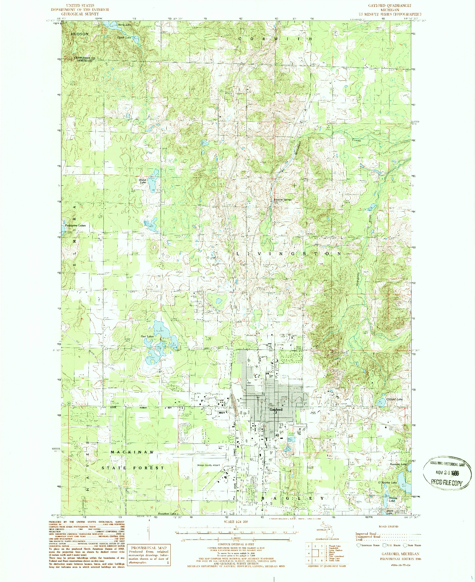 USGS 1:24000-SCALE QUADRANGLE FOR GAYLORD, MI 1986