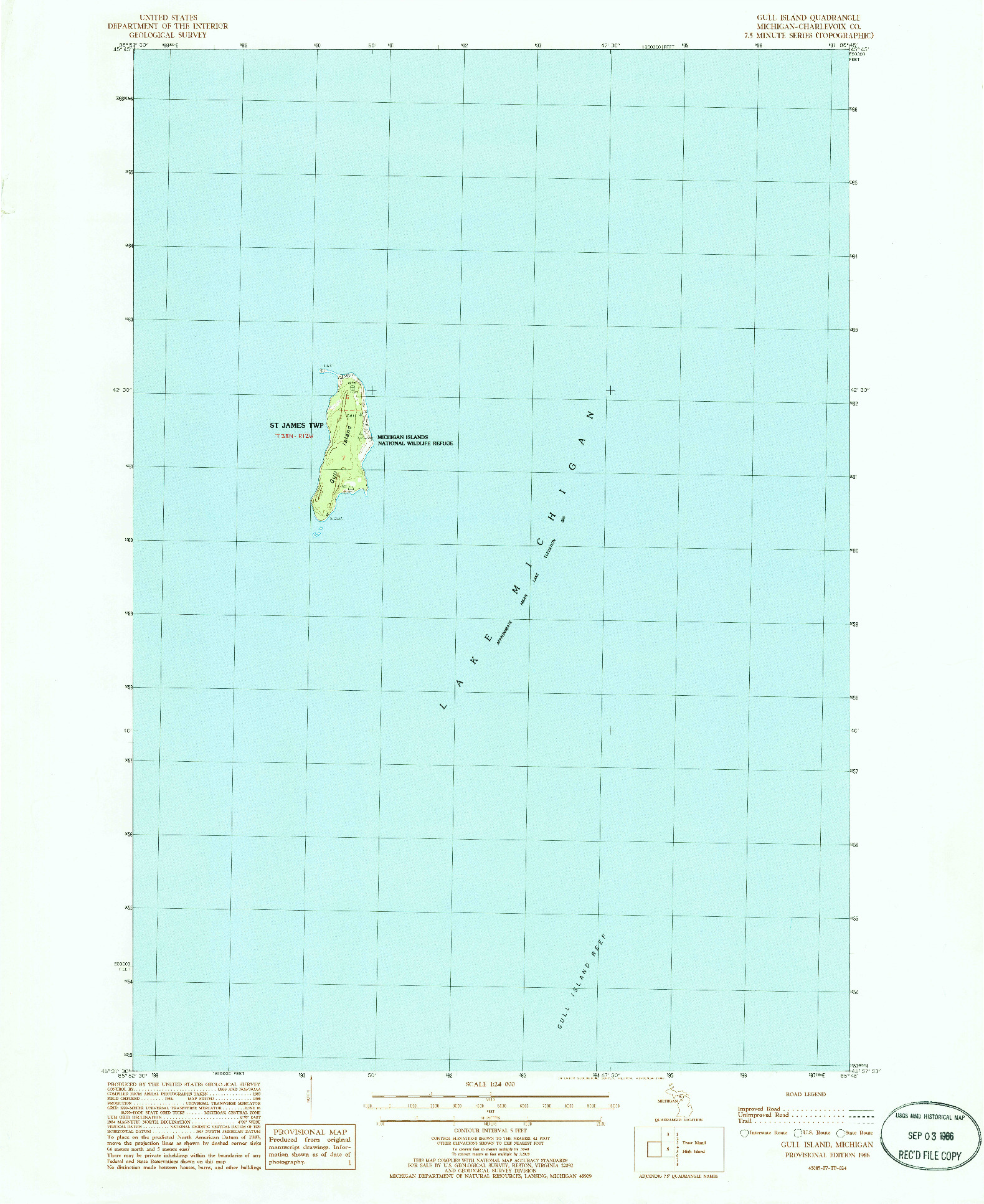 USGS 1:24000-SCALE QUADRANGLE FOR GULL ISLAND, MI 1986