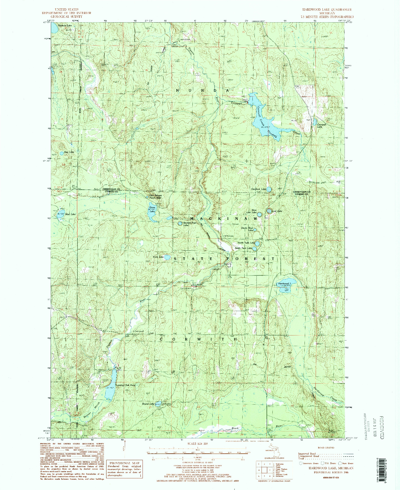 USGS 1:24000-SCALE QUADRANGLE FOR HARDWOOD LAKE, MI 1986