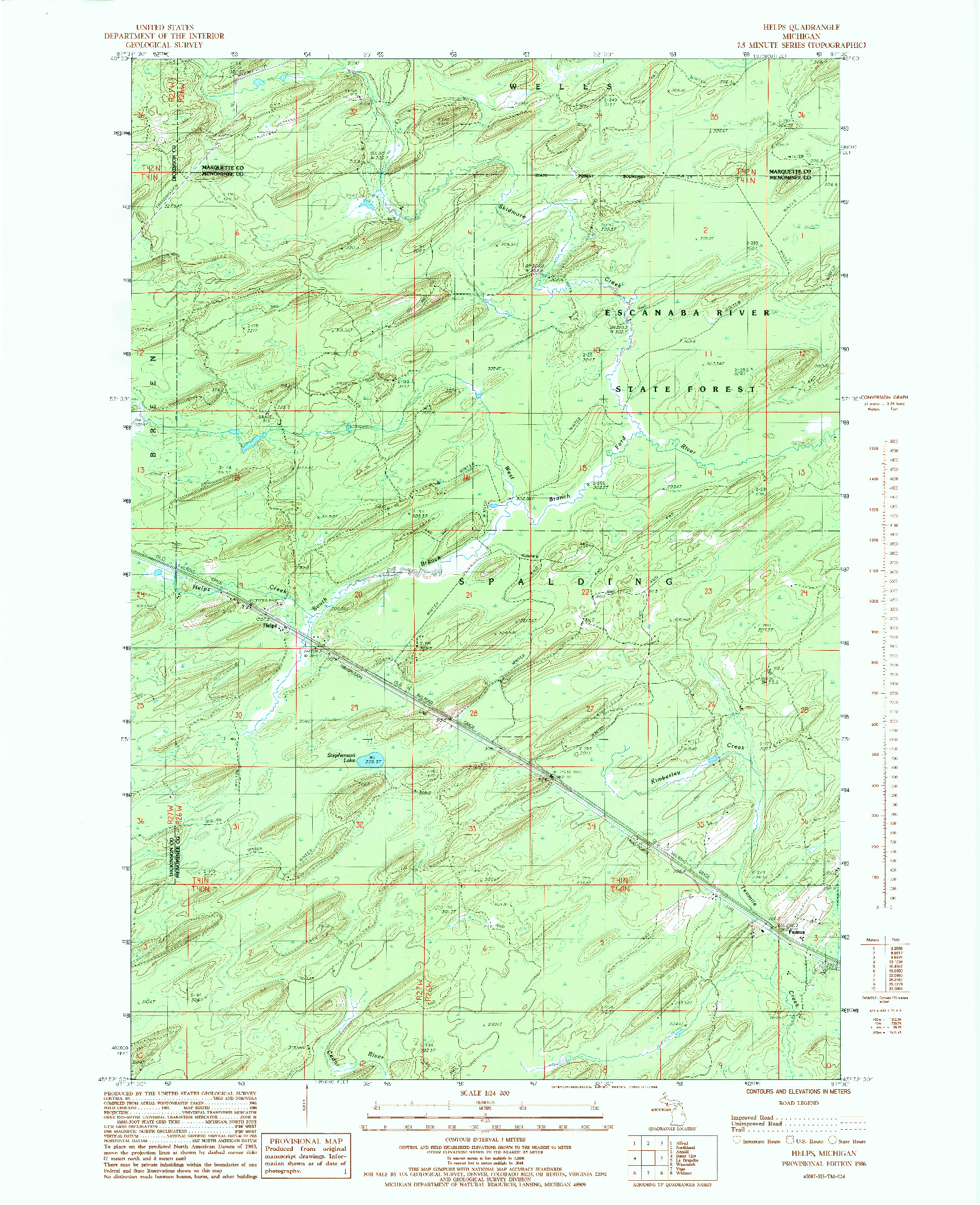 USGS 1:24000-SCALE QUADRANGLE FOR HELENA, MI 1986