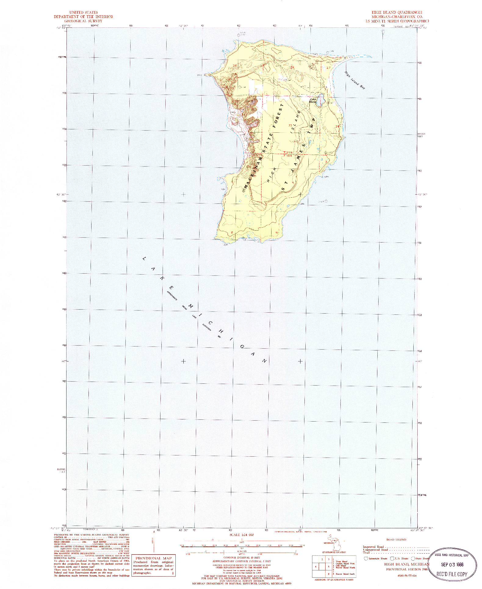 USGS 1:24000-SCALE QUADRANGLE FOR HIGH ISLAND, MI 1986