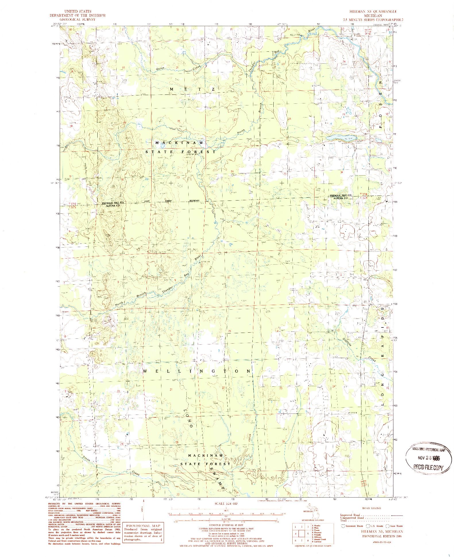 USGS 1:24000-SCALE QUADRANGLE FOR HILLMAN NE, MI 1986