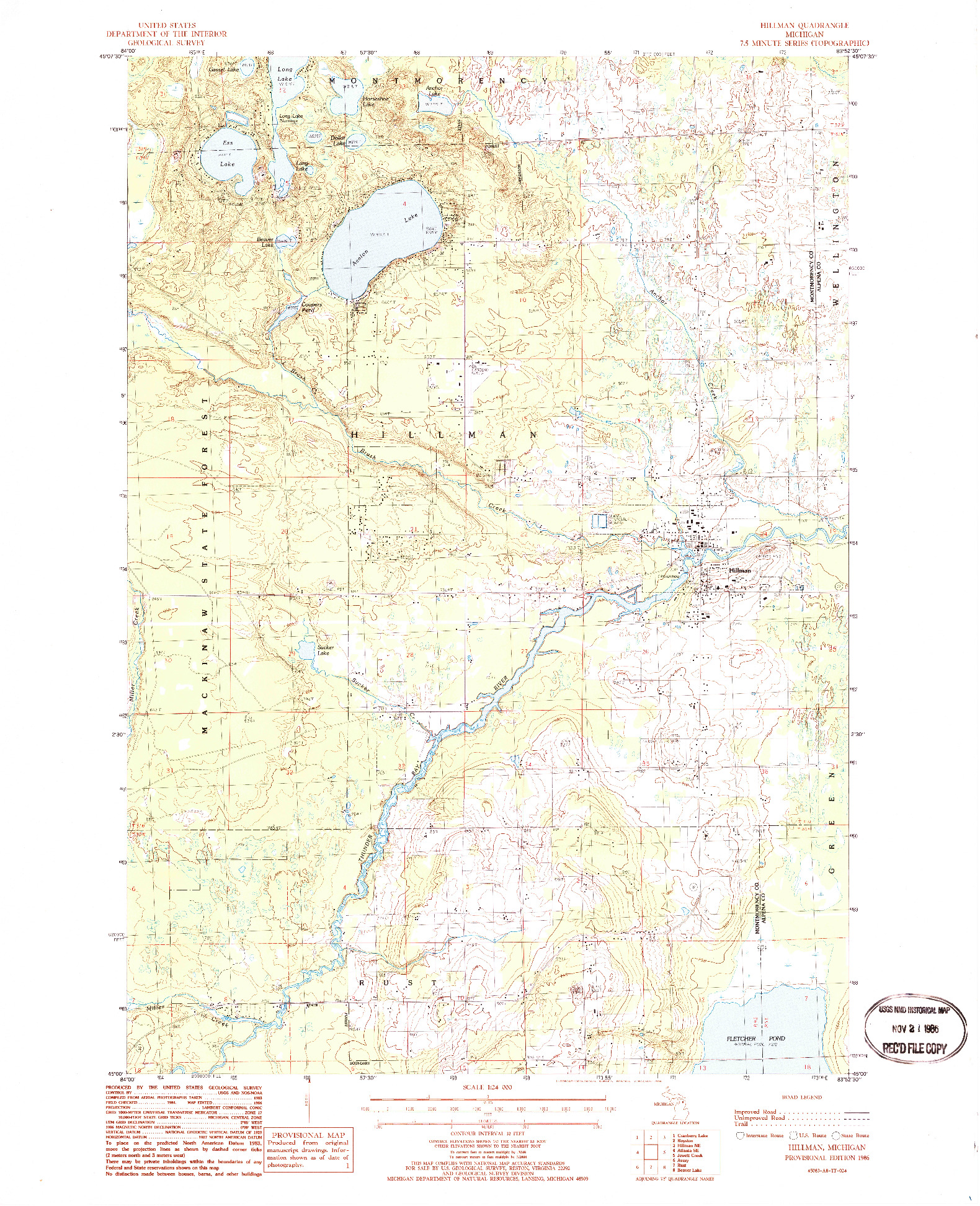 USGS 1:24000-SCALE QUADRANGLE FOR HILLMAN, MI 1986