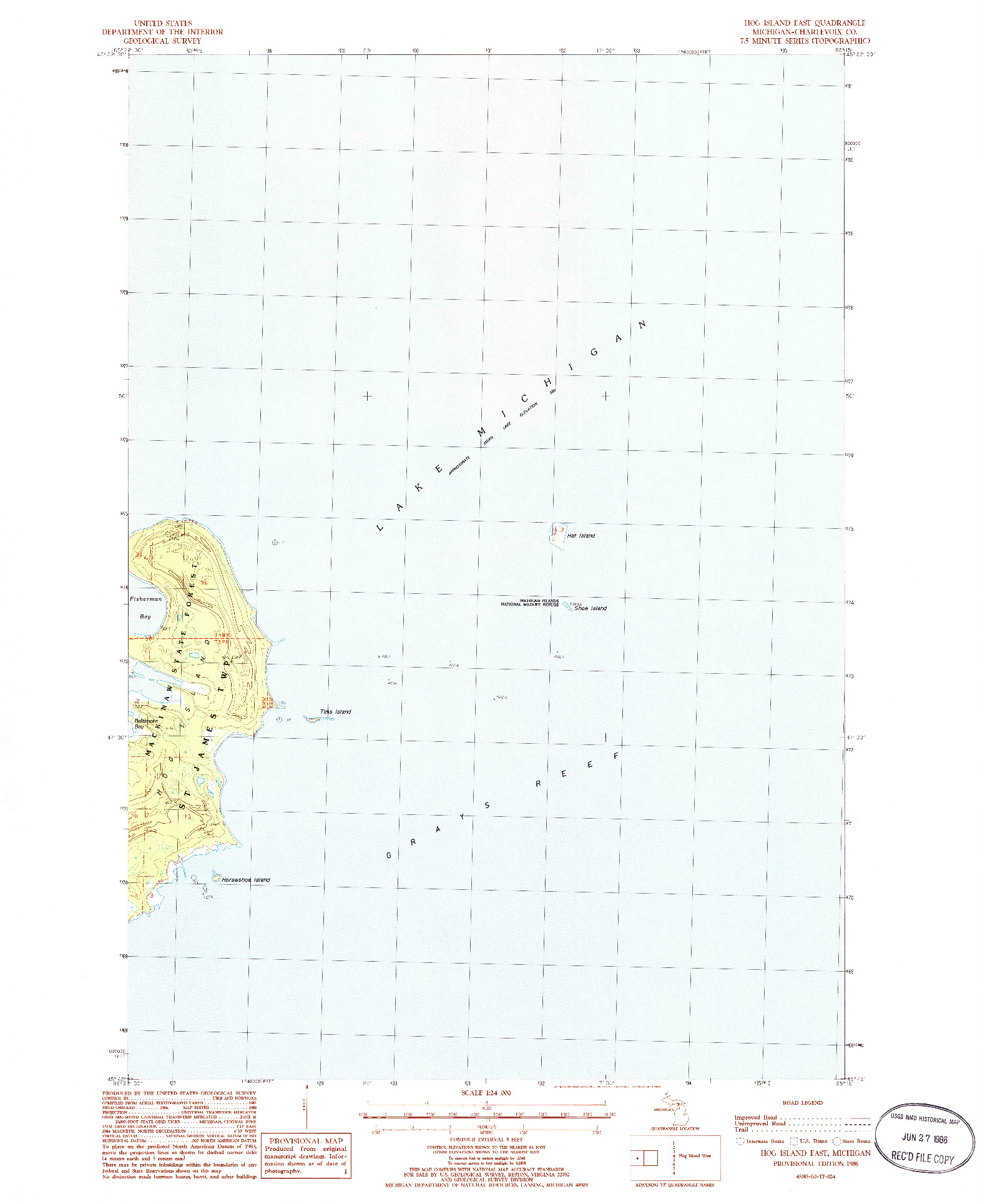 USGS 1:24000-SCALE QUADRANGLE FOR HOG ISLAND EAST, MI 1986