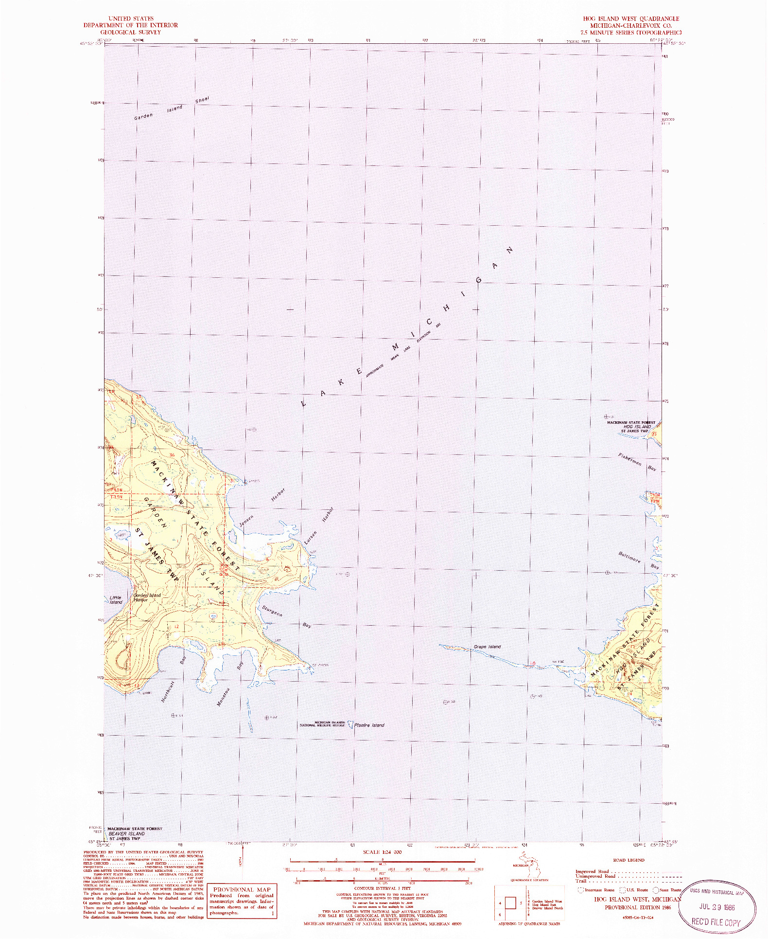 USGS 1:24000-SCALE QUADRANGLE FOR HOG ISLAND WEST, MI 1986
