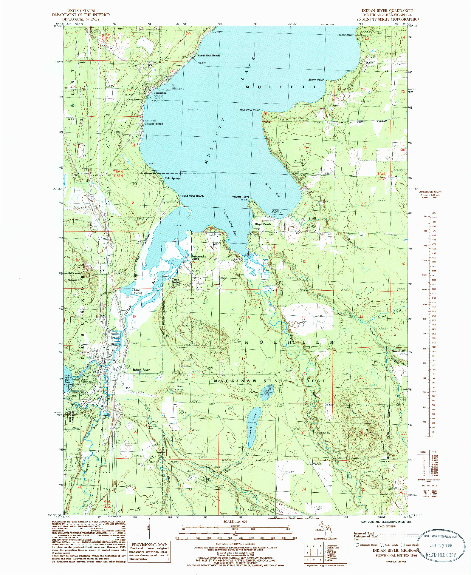 USGS 1:24000-SCALE QUADRANGLE FOR INDIAN RIVER, MI 1986