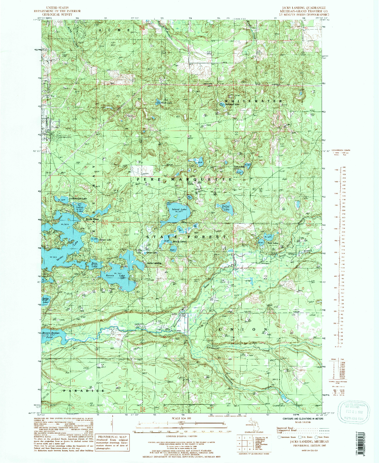 USGS 1:24000-SCALE QUADRANGLE FOR JACKS LANDING, MI 1985