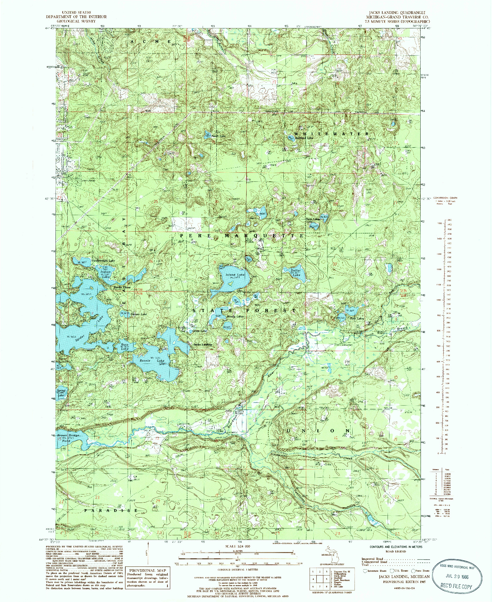USGS 1:24000-SCALE QUADRANGLE FOR JACKS LANDING, MI 1985