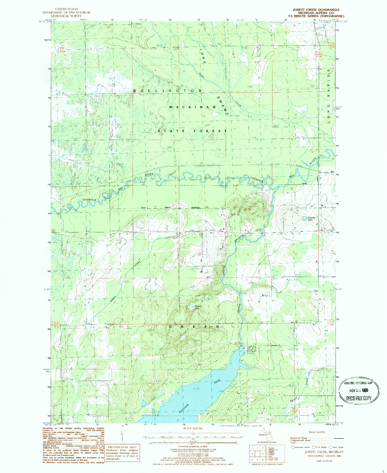 USGS 1:24000-SCALE QUADRANGLE FOR JEWETT CREEK, MI 1986