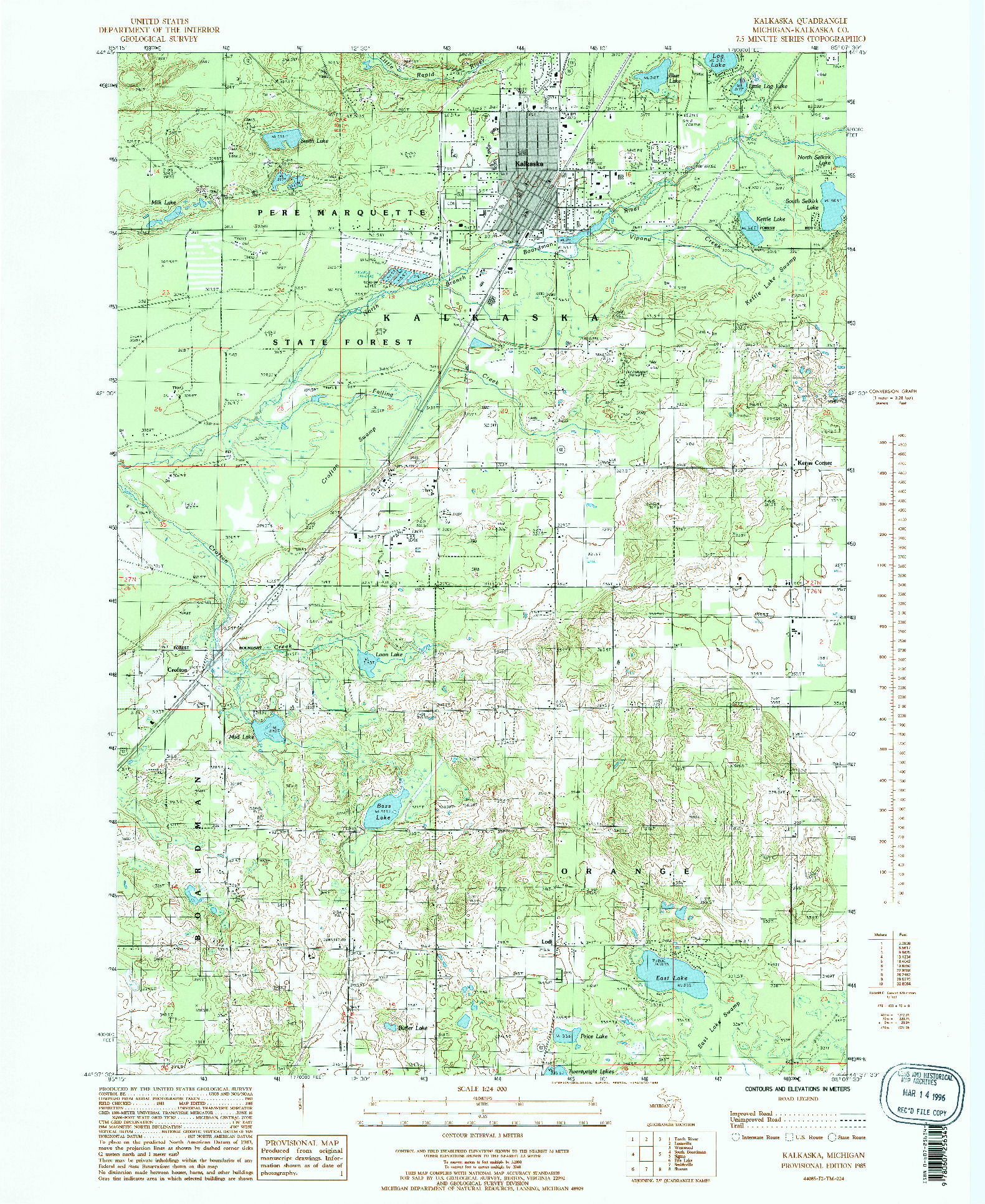 USGS 1:24000-SCALE QUADRANGLE FOR KALKASKA, MI 1985