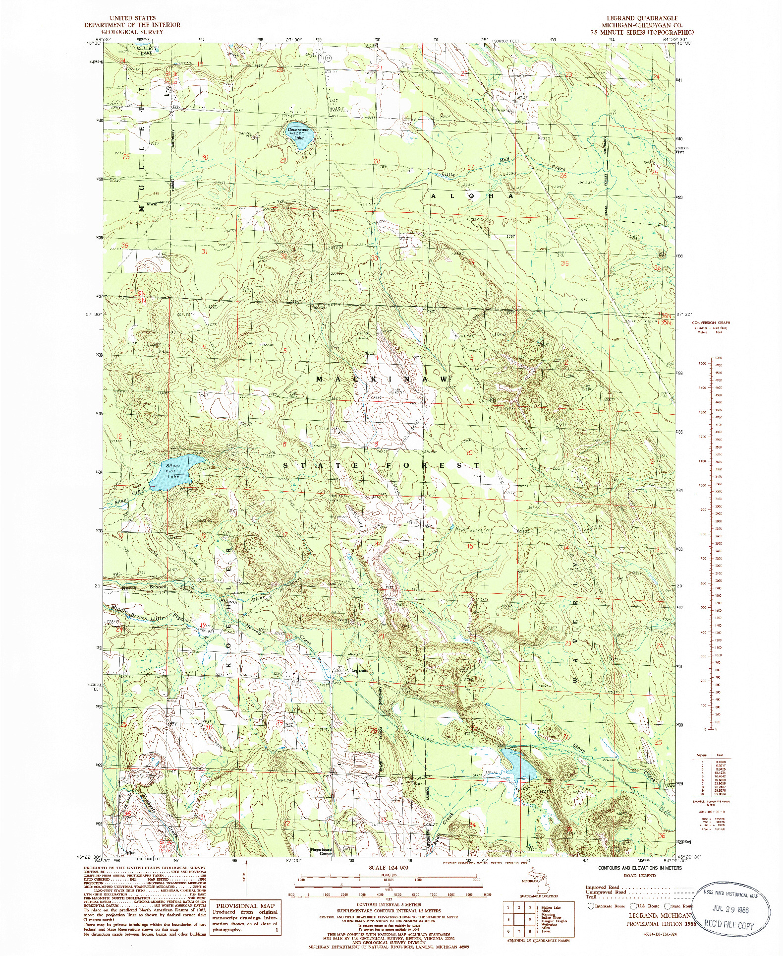 USGS 1:24000-SCALE QUADRANGLE FOR LEGRAND, MI 1986
