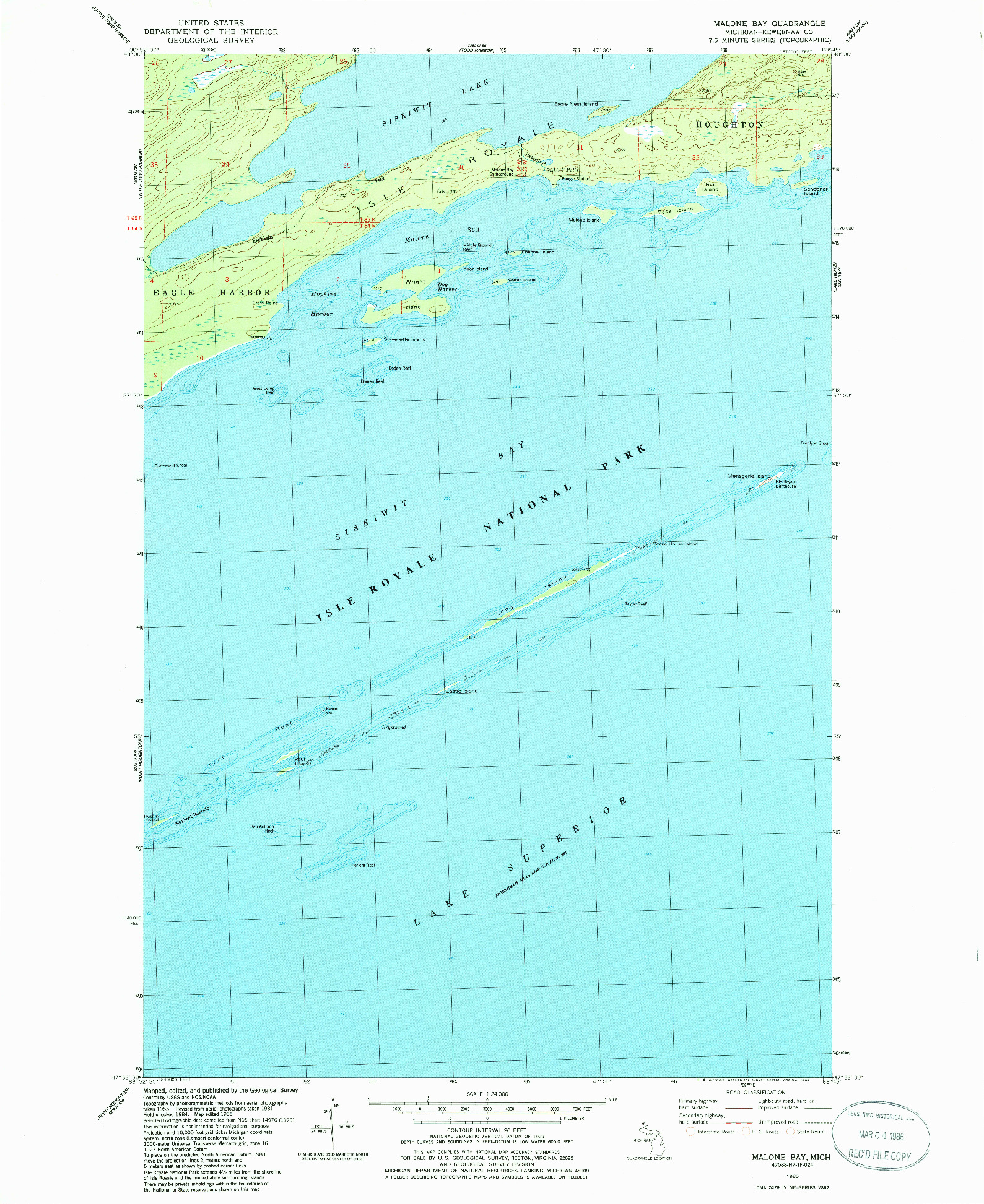 USGS 1:24000-SCALE QUADRANGLE FOR MALONE BAY, MI 1985