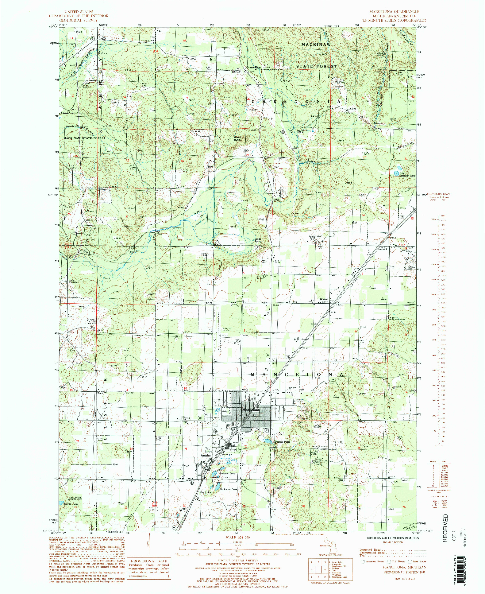 USGS 1:24000-SCALE QUADRANGLE FOR MANCELONA, MI 1985