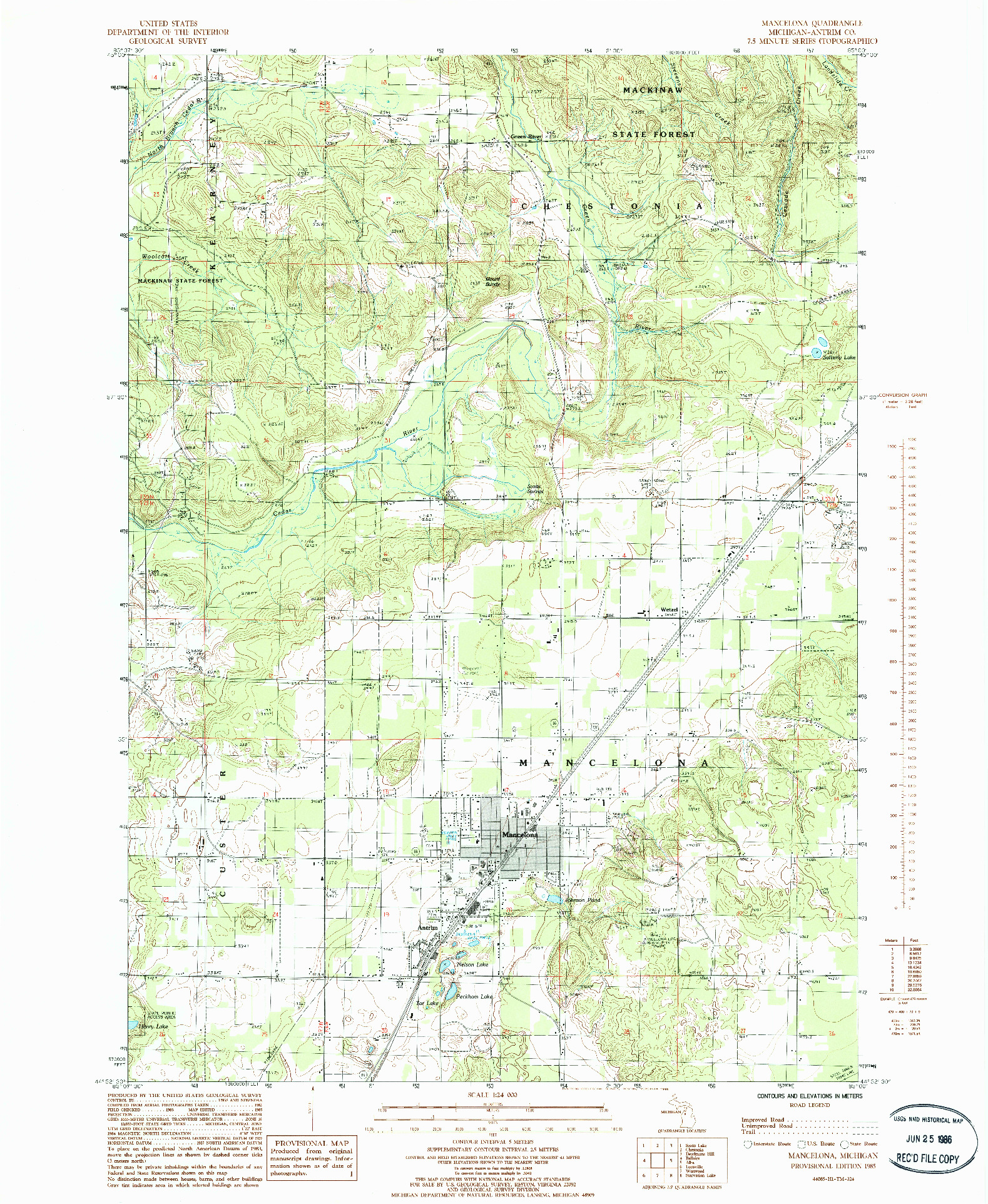 USGS 1:24000-SCALE QUADRANGLE FOR MANCELONA, MI 1985