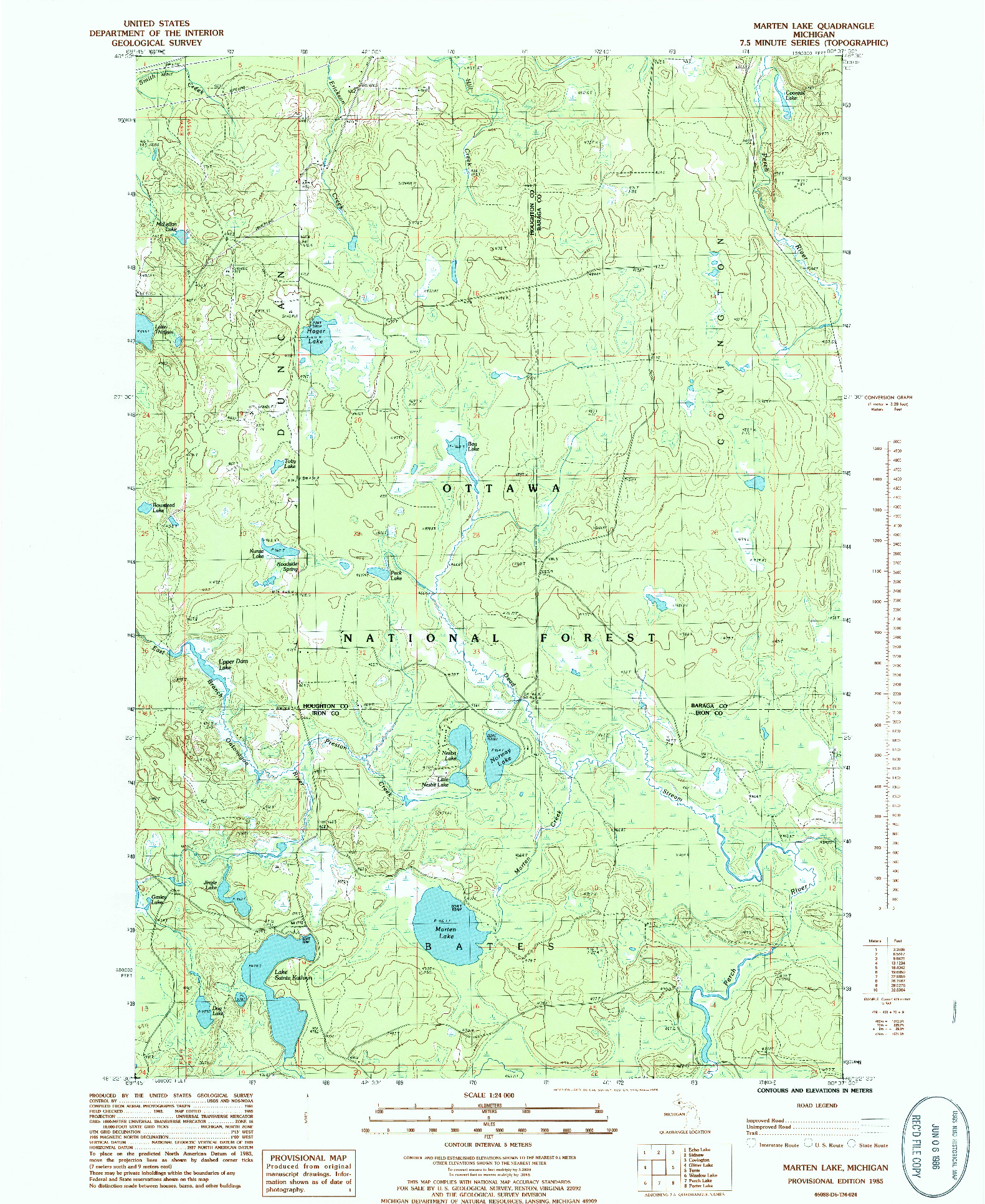 USGS 1:24000-SCALE QUADRANGLE FOR MARTEN LAKE, MI 1985