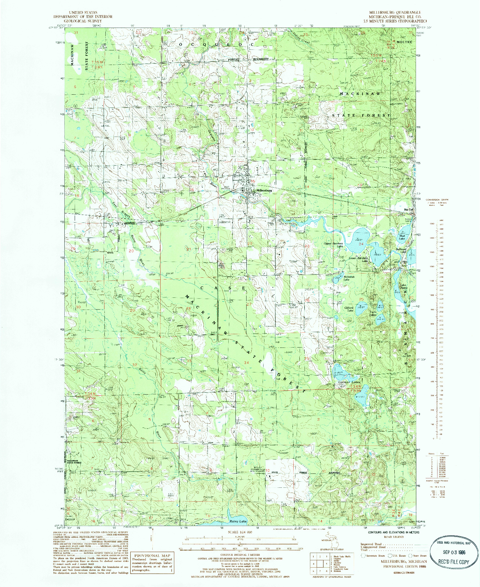 USGS 1:24000-SCALE QUADRANGLE FOR MILLERSBURG, MI 1986