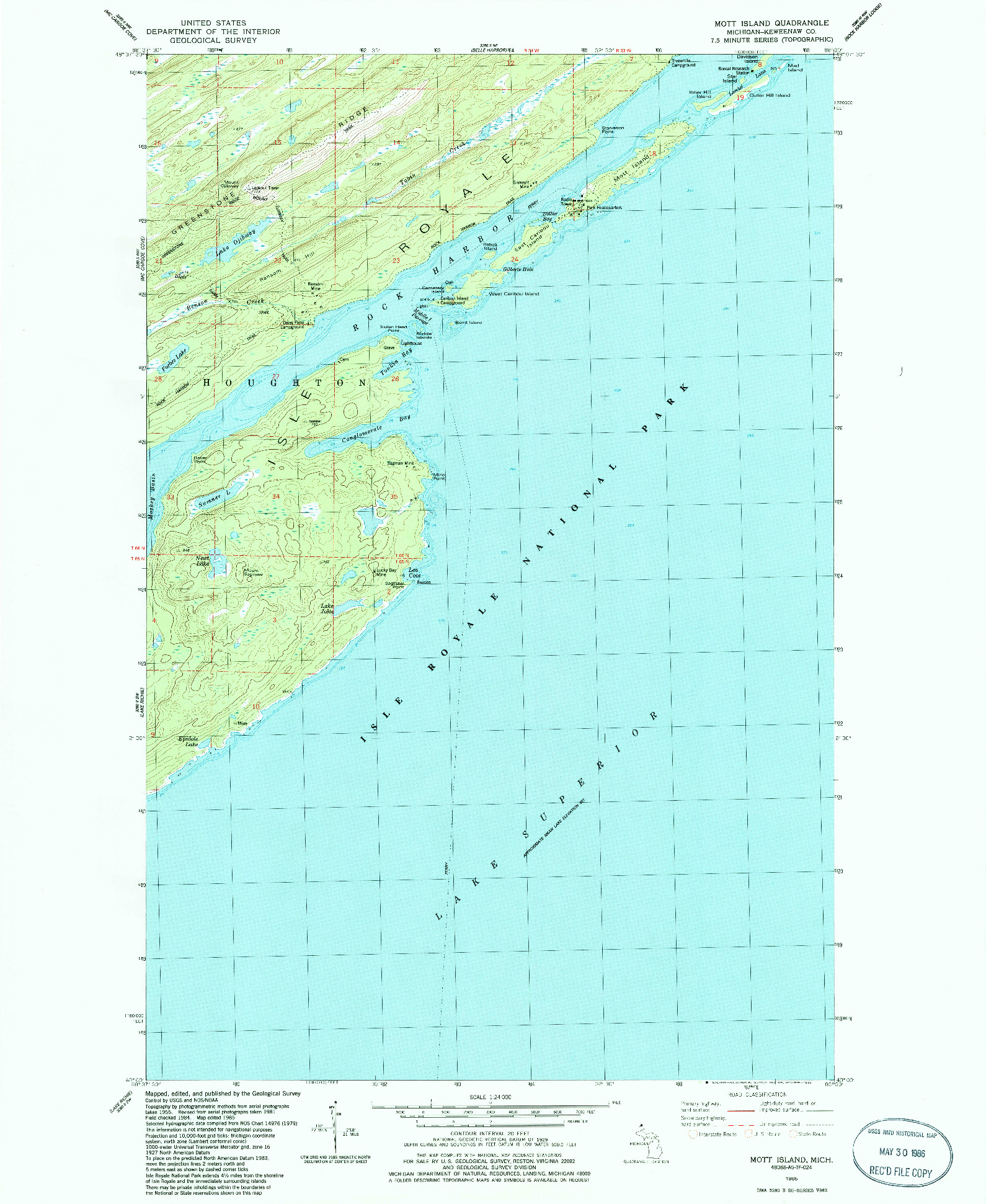 USGS 1:24000-SCALE QUADRANGLE FOR MOTT ISLAND, MI 1985