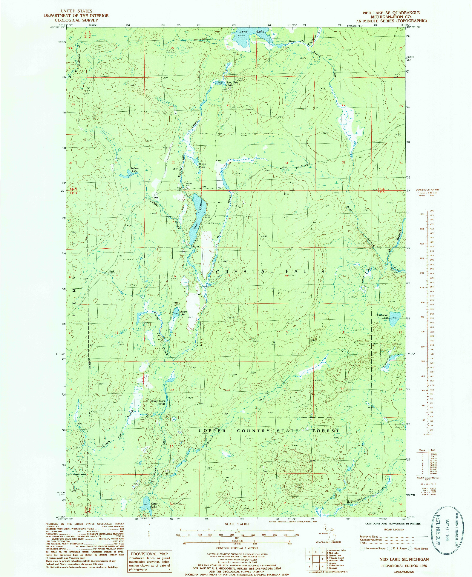 USGS 1:24000-SCALE QUADRANGLE FOR NED LAKE SE, MI 1985