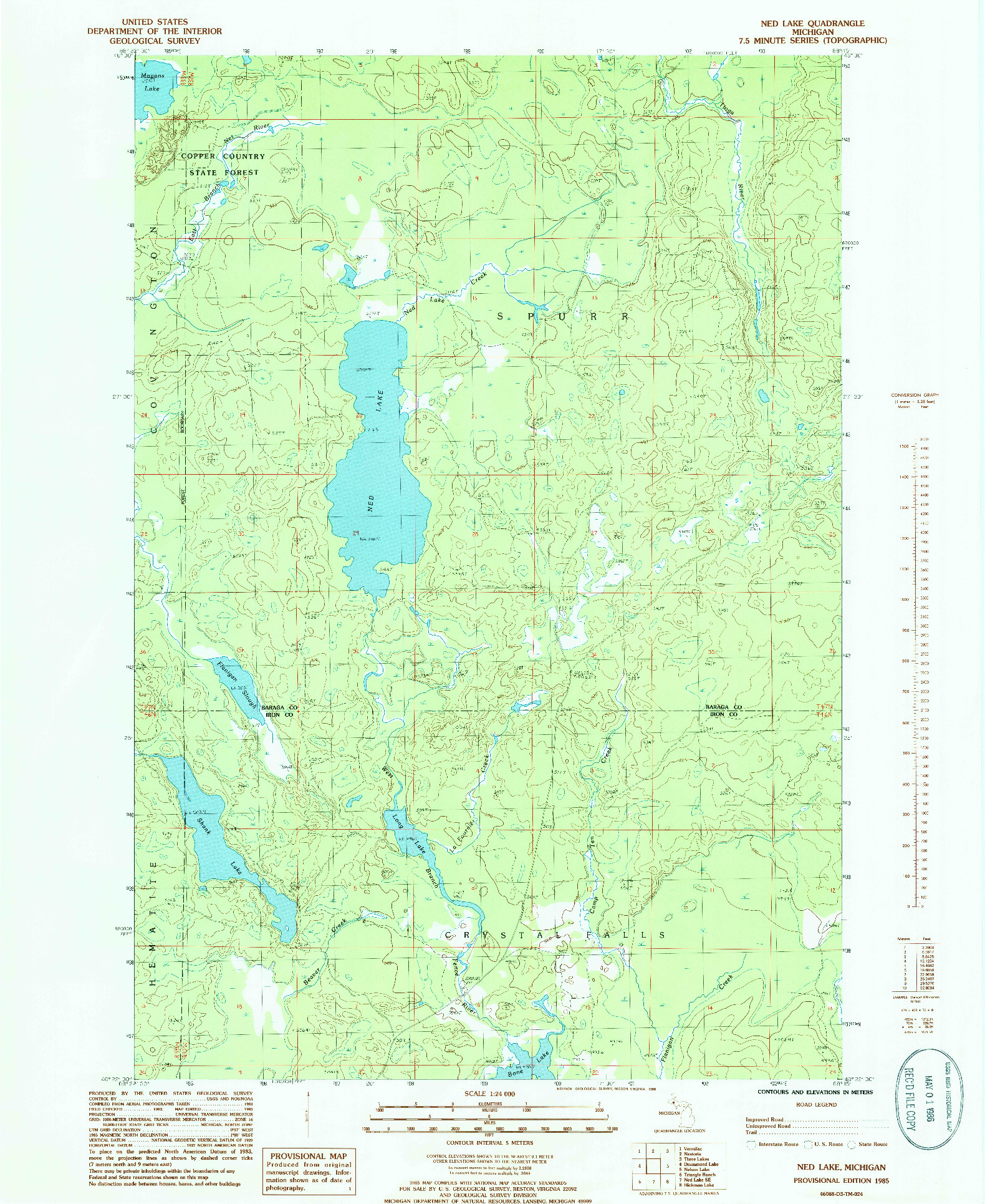 USGS 1:24000-SCALE QUADRANGLE FOR NED LAKE, MI 1985
